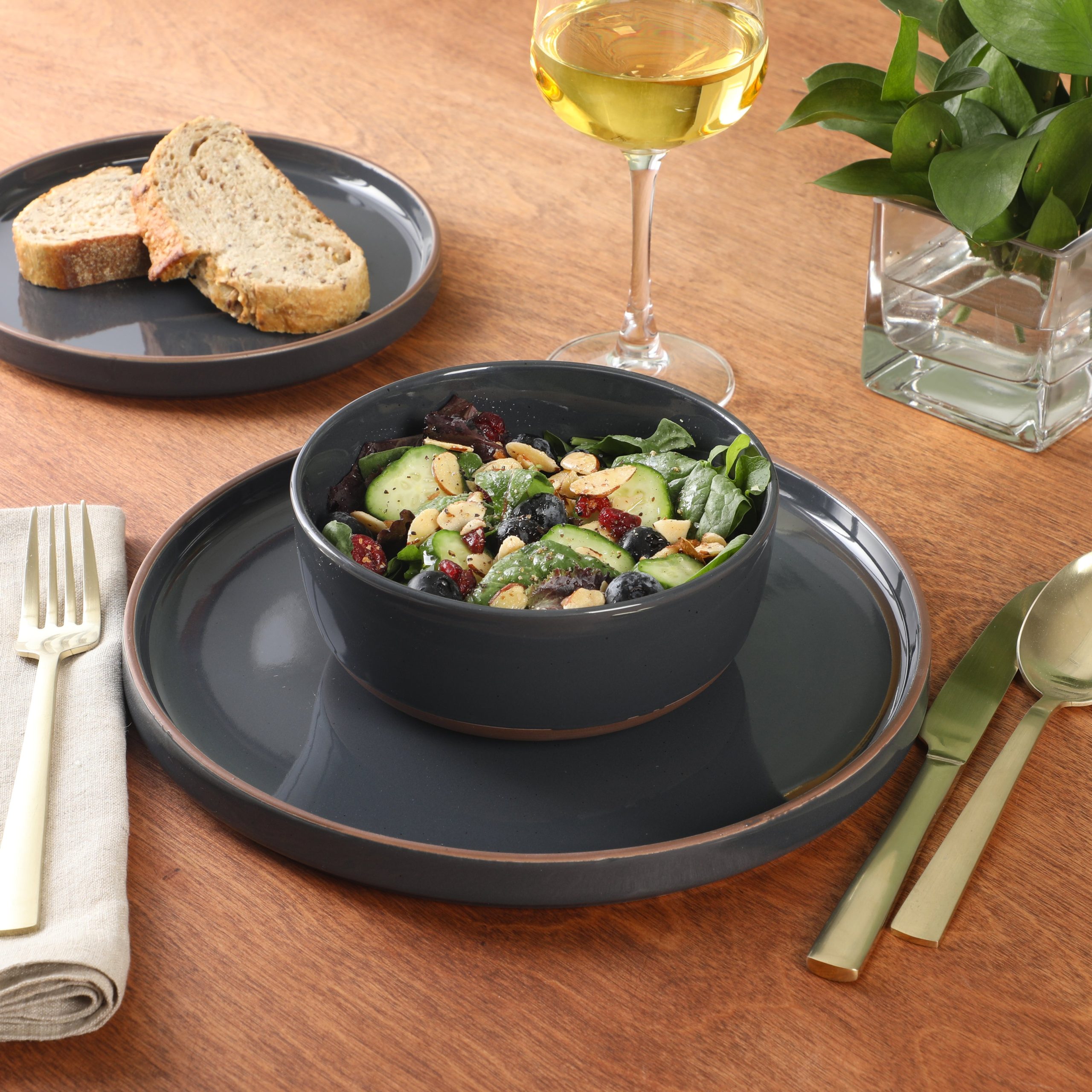 Gibson Elite Northrock Stoneware Dinnerware Set, 12-Piece Service for 4 Plates and Bowls Set – Dishes with Hand-Painted Terracotta Base - Image 3