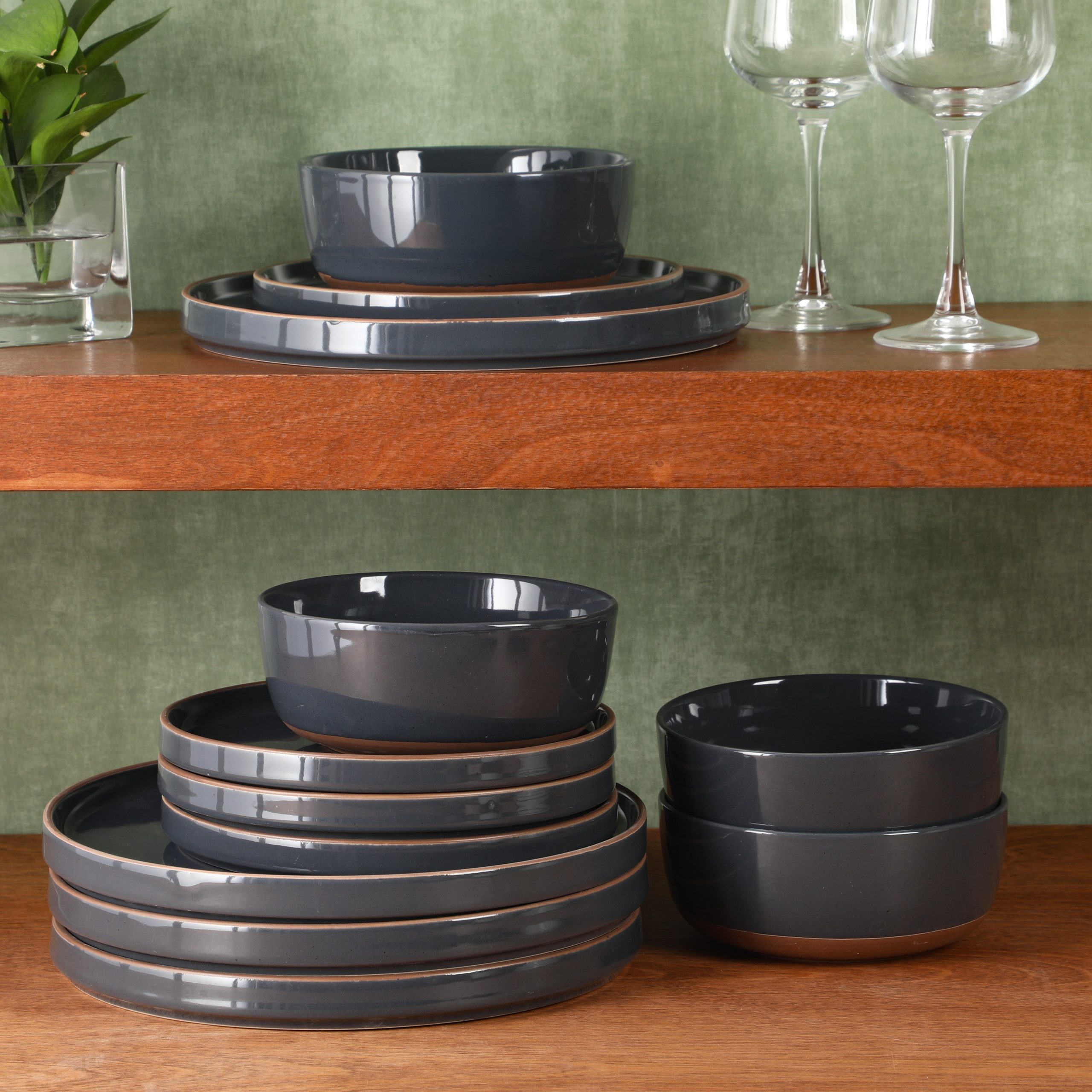 Gibson Elite Northrock Stoneware Dinnerware Set, 12-Piece Service for 4 Plates and Bowls Set – Dishes with Hand-Painted Terracotta Base - Image 5