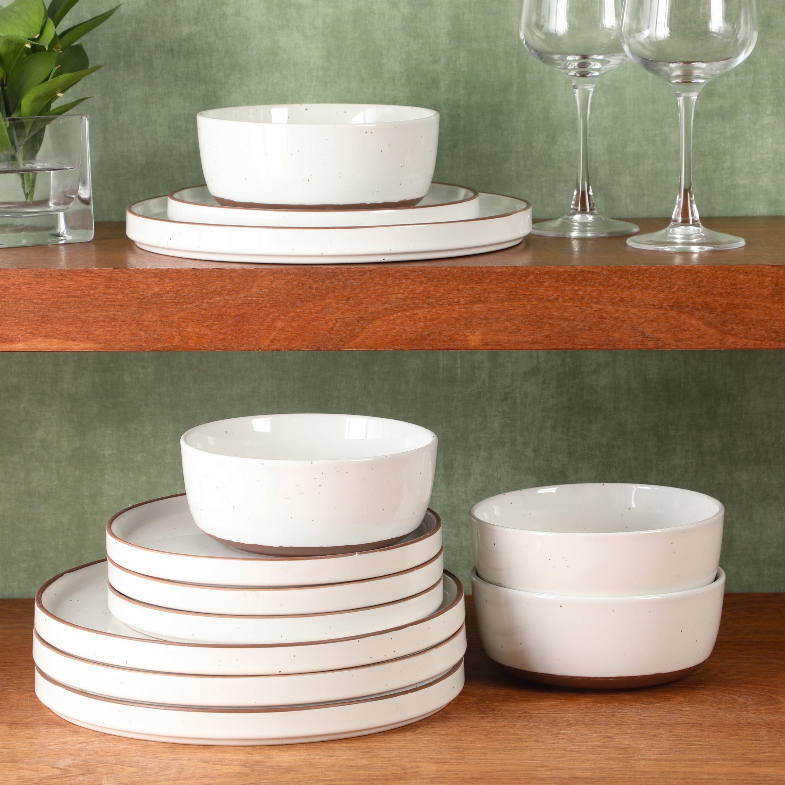 Gibson Elite Northrock Stoneware Dinnerware Set, 12-Piece Service for 4 Plates and Bowls Set – Dishes with Hand-Painted Terracotta Base - Image 12