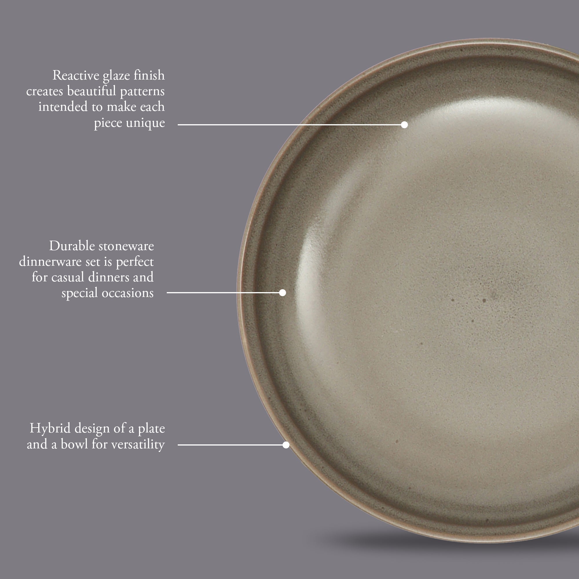 Gibson Elite Beckett 4-Piece Dinner Bowl Set – Reactive Glaze Stoneware – Shallow Pasta Bowls – Wide-Rim Round Design – Microwave & Dishwasher Safe - Image 3
