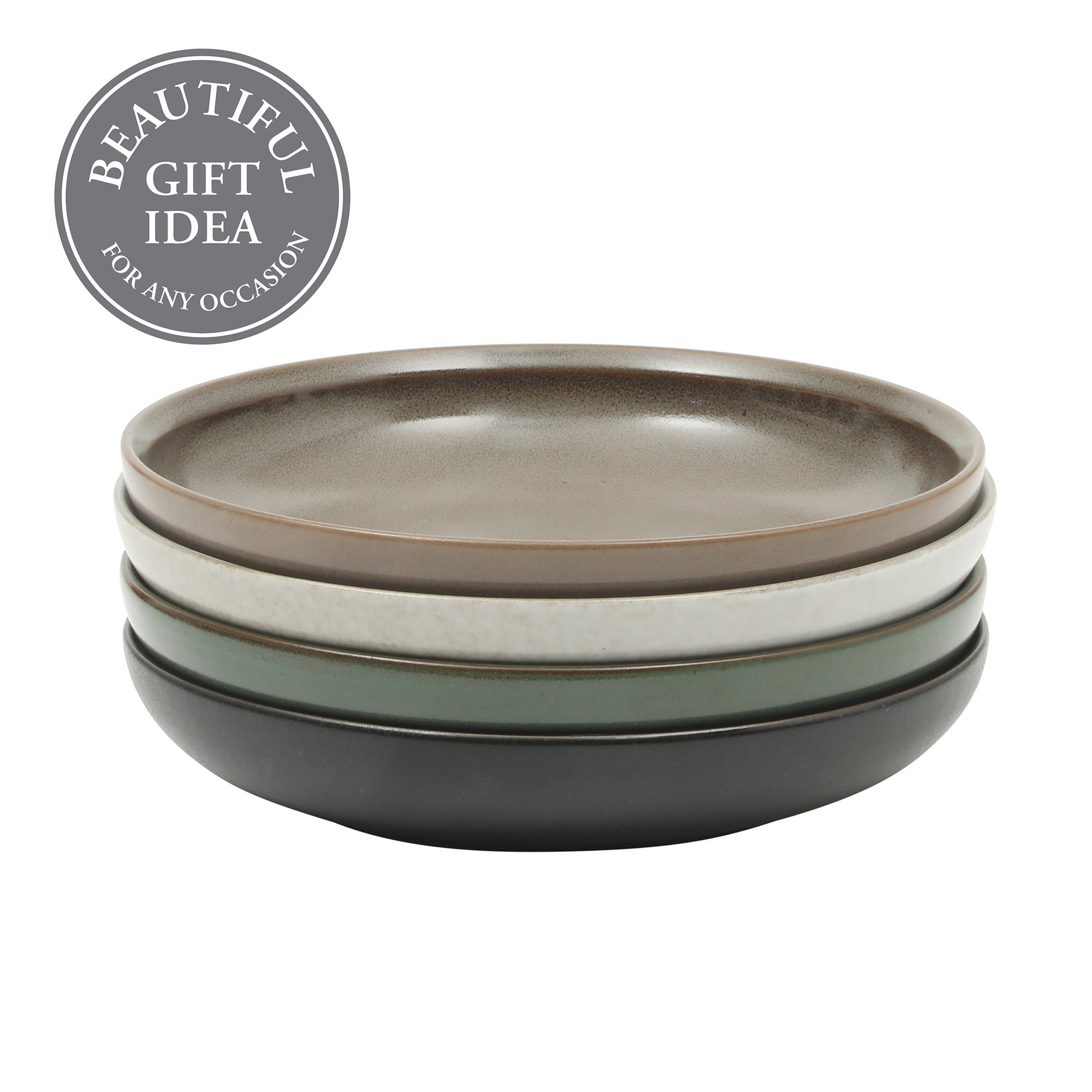 Gibson Elite Beckett 4-Piece Dinner Bowl Set – Reactive Glaze Stoneware – Shallow Pasta Bowls – Wide-Rim Round Design – Microwave & Dishwasher Safe - Image 4