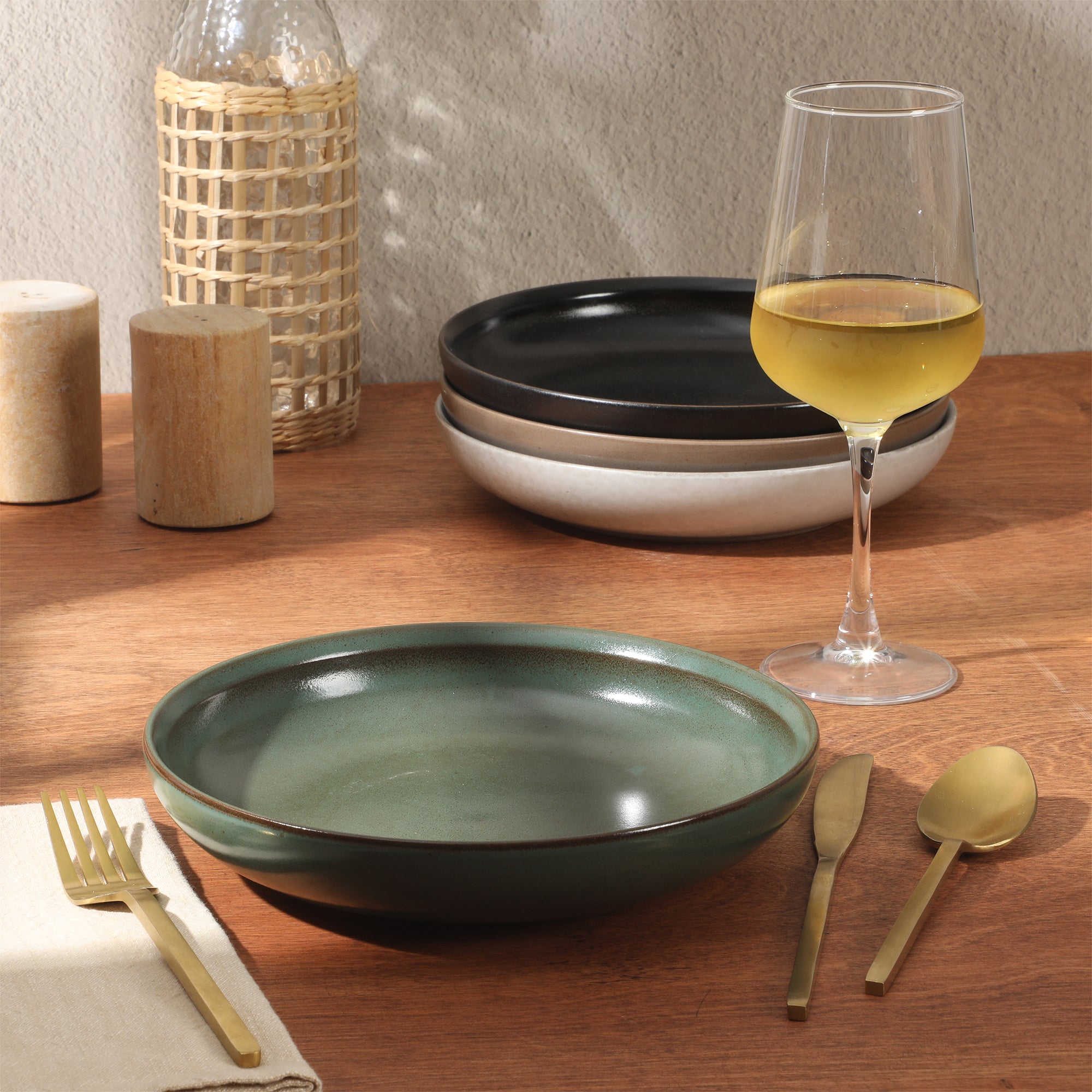 Gibson Elite Beckett 4-Piece Dinner Bowl Set – Reactive Glaze Stoneware – Shallow Pasta Bowls – Wide-Rim Round Design – Microwave & Dishwasher Safe - Image 5