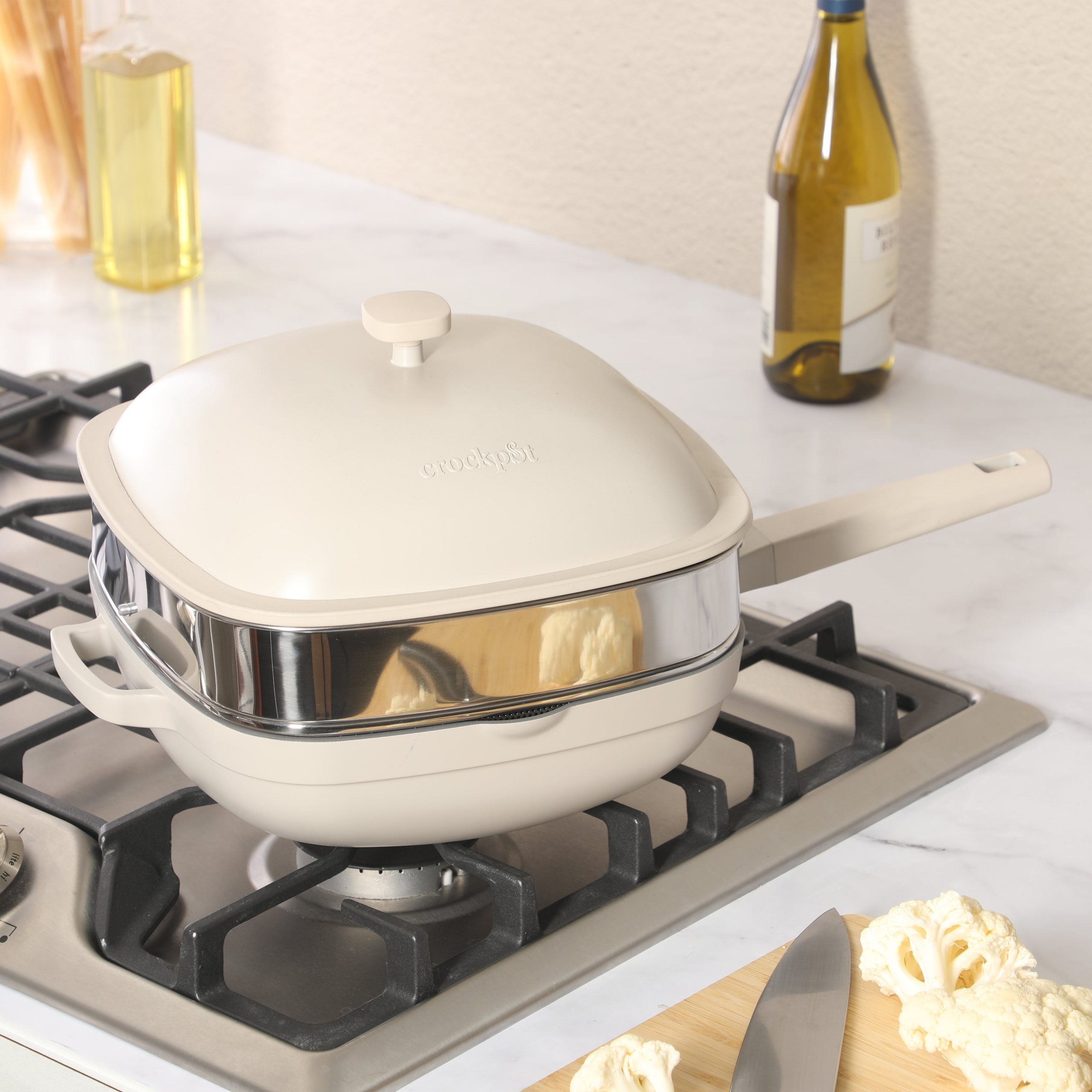 Crock Pot Northvale 5.3 Quart Ceramic Nonstick Sauté Pan with Steamer Basket & Lid, Cast Aluminum Pan with Induction Base and Soft-Touch Handle - Image 11