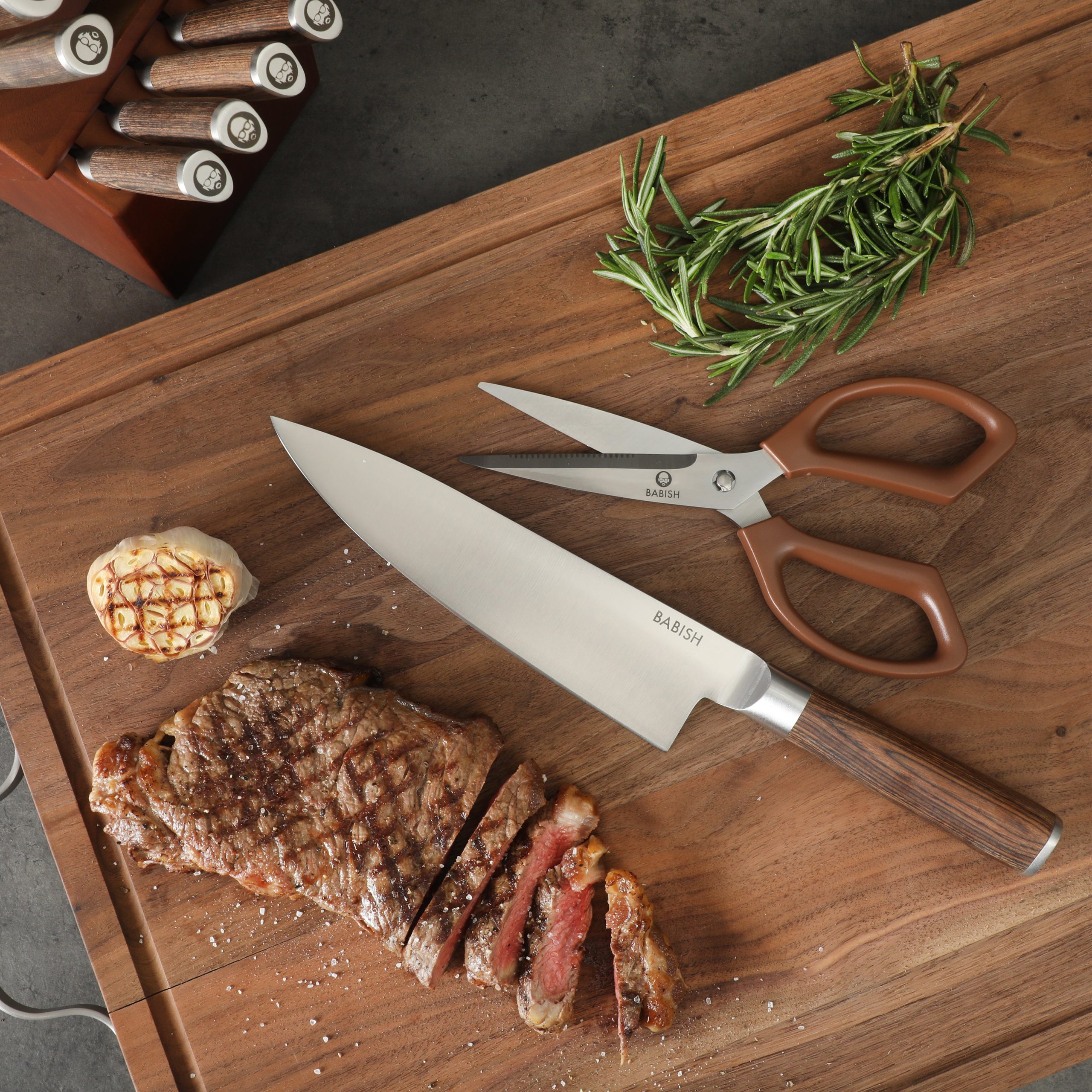 Babish High-Carbon 1.4116 German Steel 15 Piece Full Tang Forged Cutlery Kitchen Knife Block Set - Light/Dark Pakka Wood Handle - Image 11