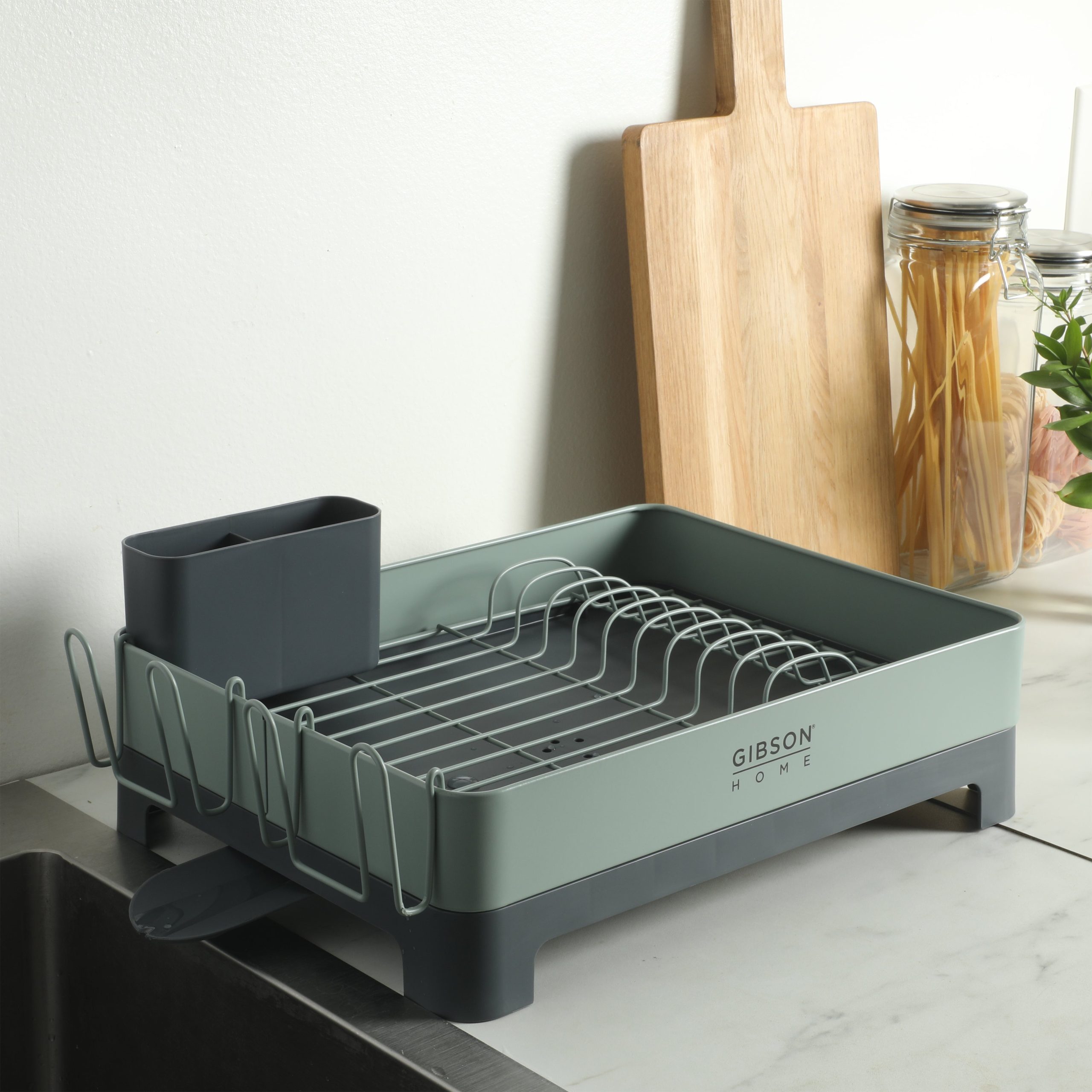 Gibson Home Nestcraft Full Size Rust Resistant Dish Rack with Drain Board and Flatware Caddy - Image 3