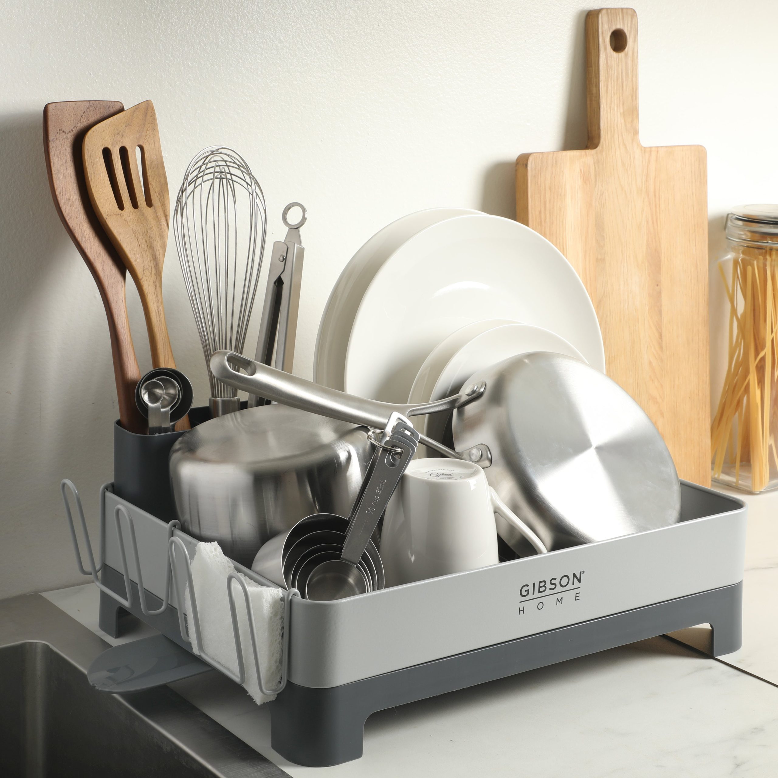 Gibson Home Nestcraft Full Size Rust Resistant Dish Rack with Drain Board and Flatware Caddy - Image 8