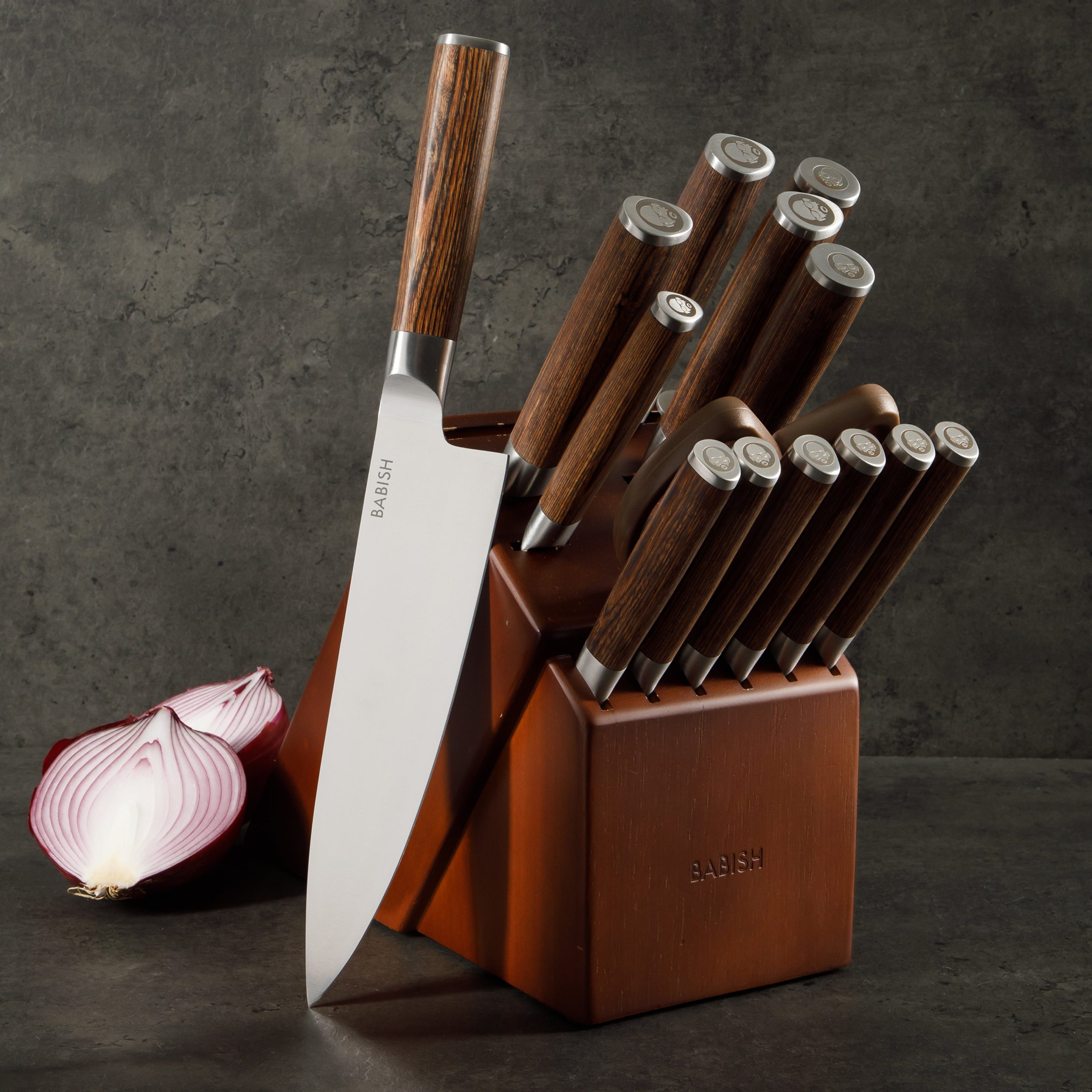 Babish High-Carbon 1.4116 German Steel 15 Piece Full Tang Forged Cutlery Kitchen Knife Block Set - Light/Dark Pakka Wood Handle - Image 13