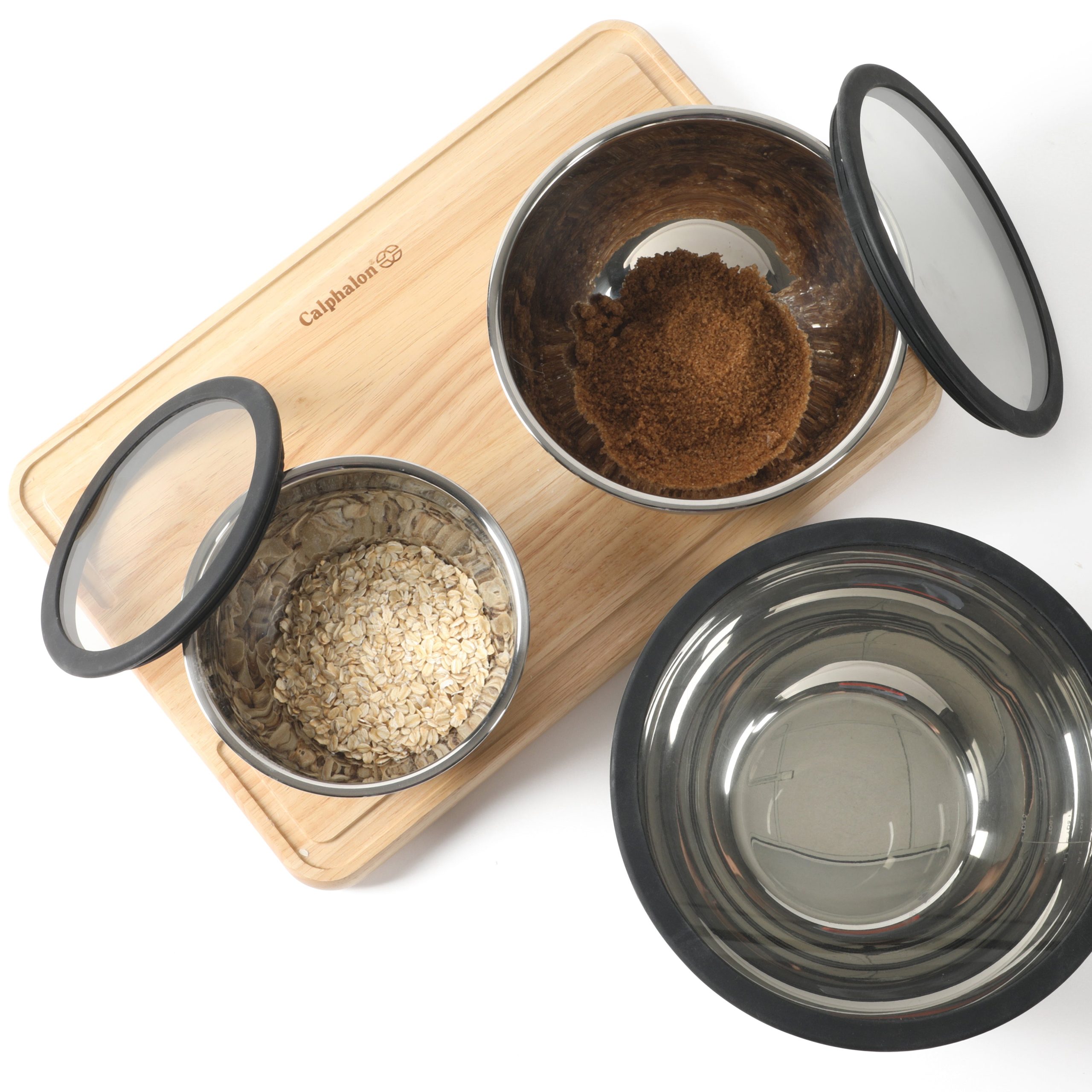 Calphalon Orbit 3 Piece Mixing Bowl Set W/ Glass Lids and Sillicone Nonslip Base - Image 2