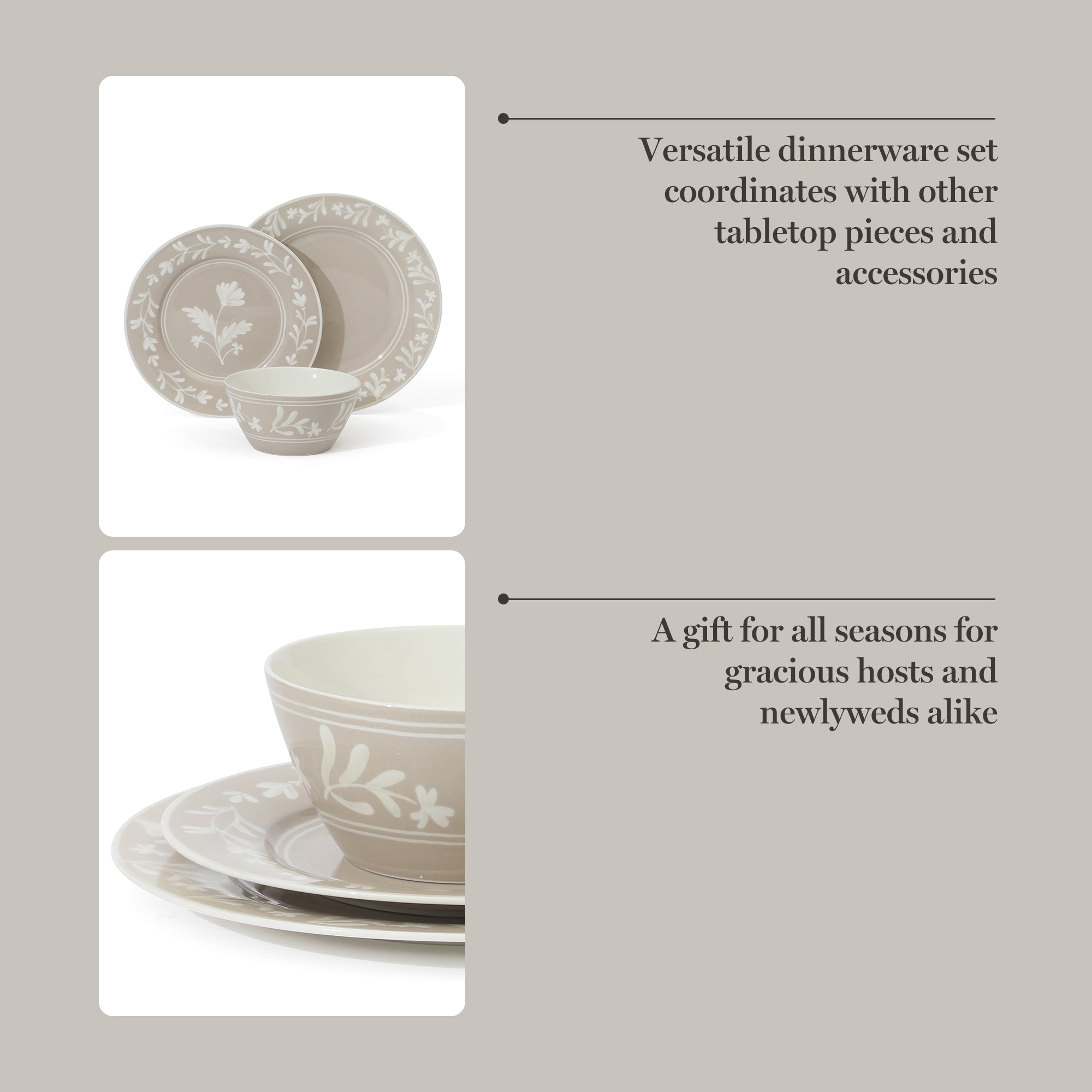 Martha Stewart Maiden Crown 12-Piece Dinnerware Set – Vegan Bone China Ceramic Plates & Bowls – Floral Design – Service for 4 – Dishwasher & Microwave Safe - Image 5