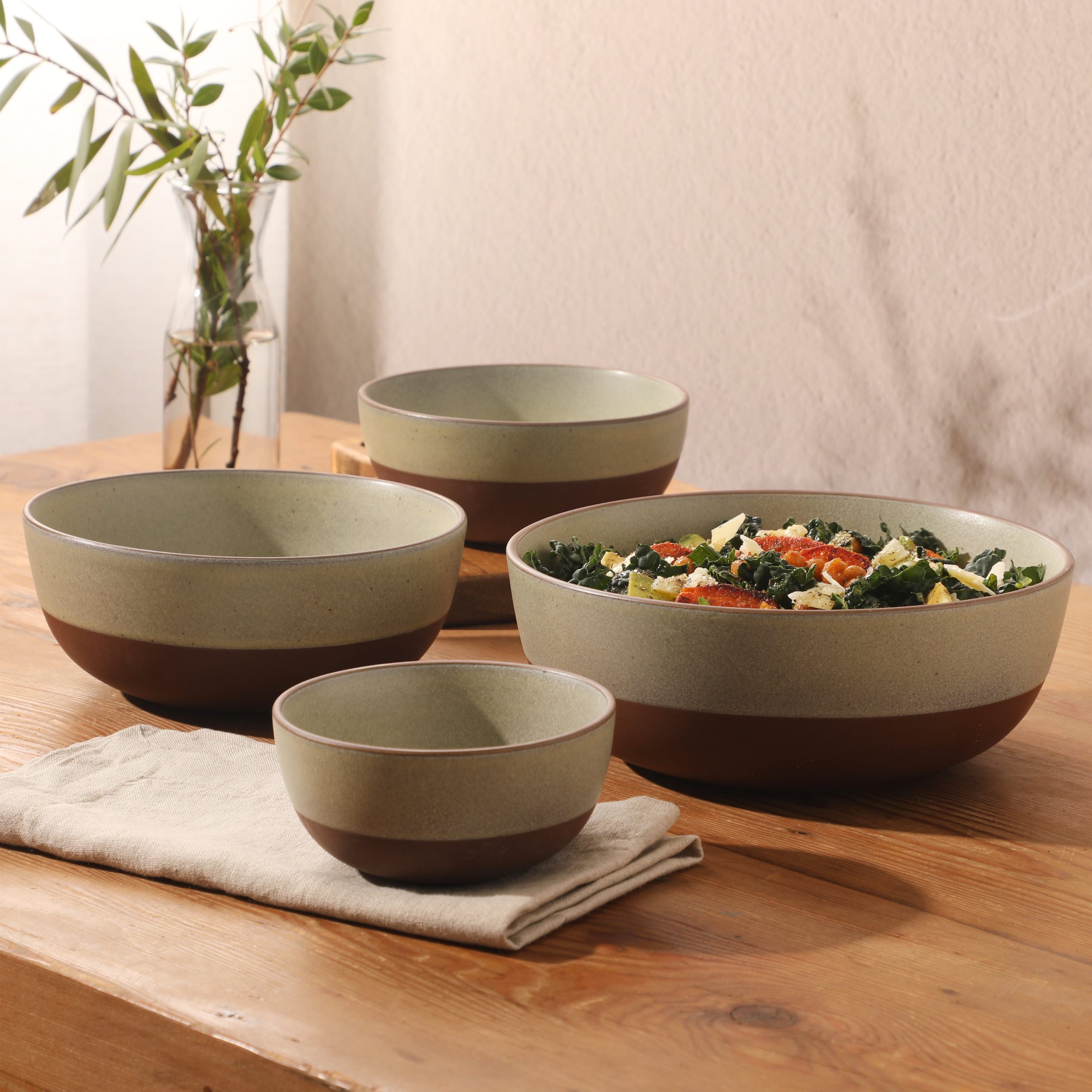 Gibson Elite William Crest 4 Piece Nesting Bowl Set, Round Stoneware Mixing Bowls, Reactive Glaze Finish, 5”, 6.25”, 7.5”, 9”, Prep & Serving Bowls, Microwave & Dishwasher Safe - Green - Image 2