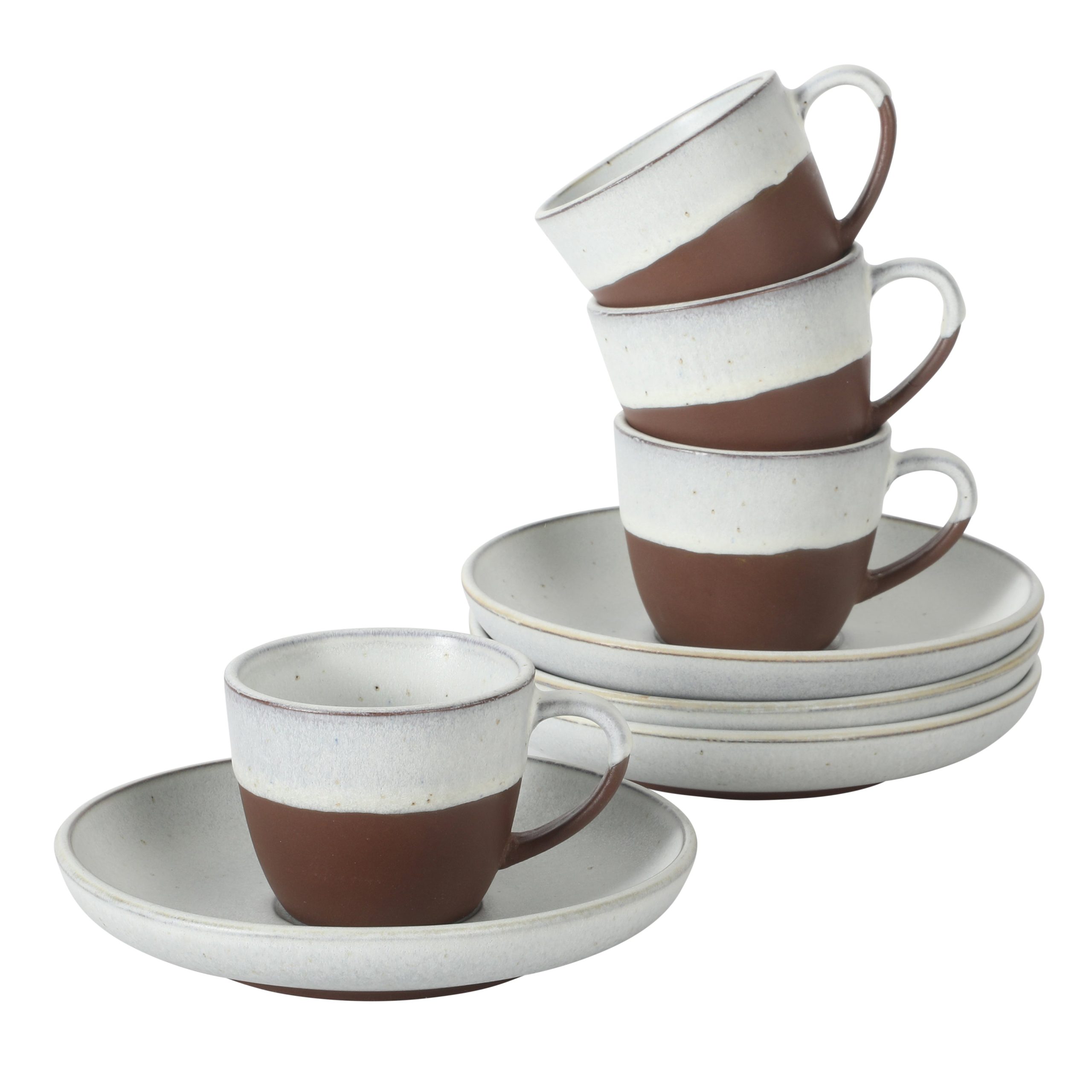 Gibson Elite William Crest 8 Piece Cup & Saucer Set, 4 Stoneware Cups & 4 Saucers, Reactive Glaze Finish, 3.5oz Espresso Cups, 5.5” Saucers, Round Coffee Set, Microwave & Dishwasher Safe - Image 10