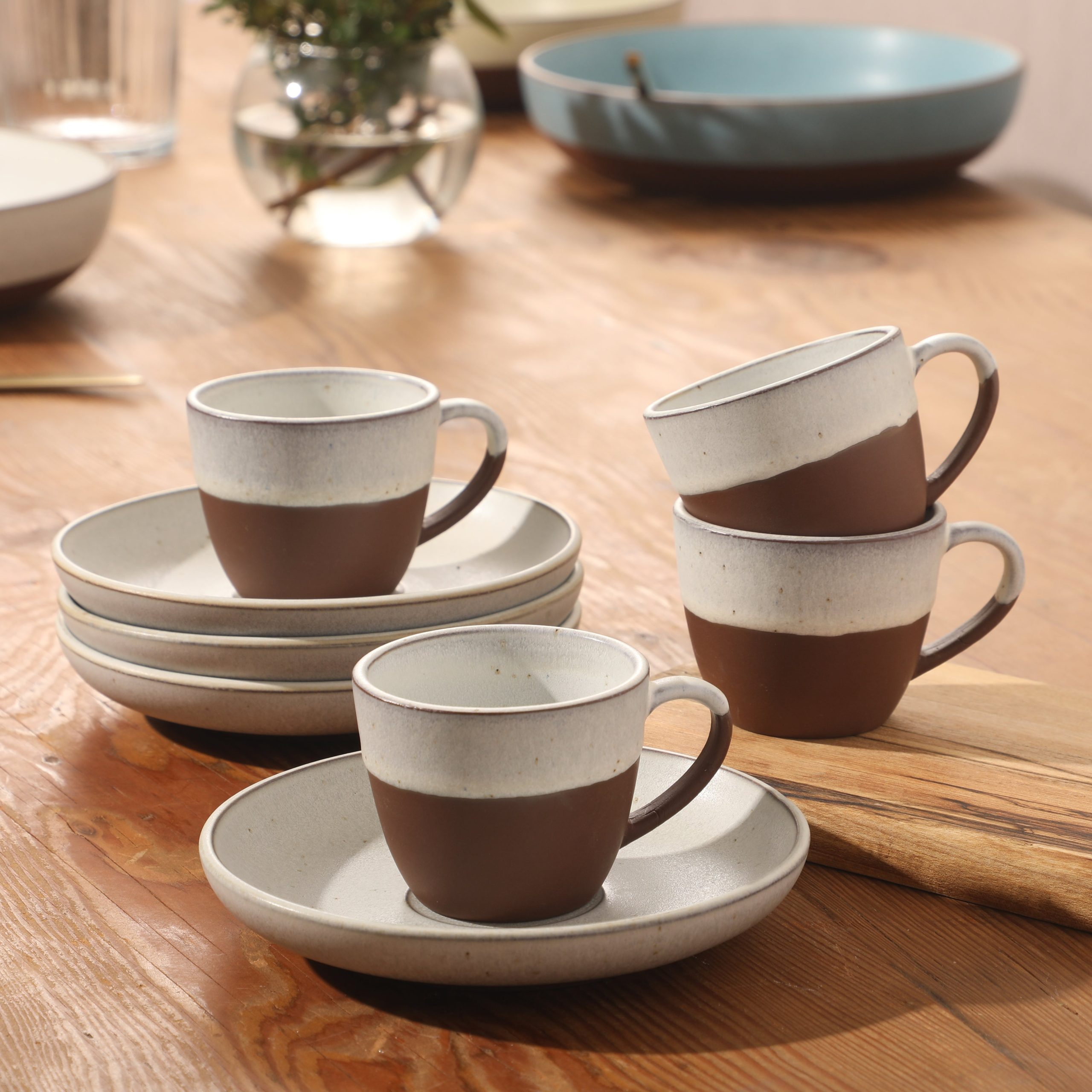 Gibson Elite William Crest 8 Piece Cup & Saucer Set, 4 Stoneware Cups & 4 Saucers, Reactive Glaze Finish, 3.5oz Espresso Cups, 5.5” Saucers, Round Coffee Set, Microwave & Dishwasher Safe - Image 11