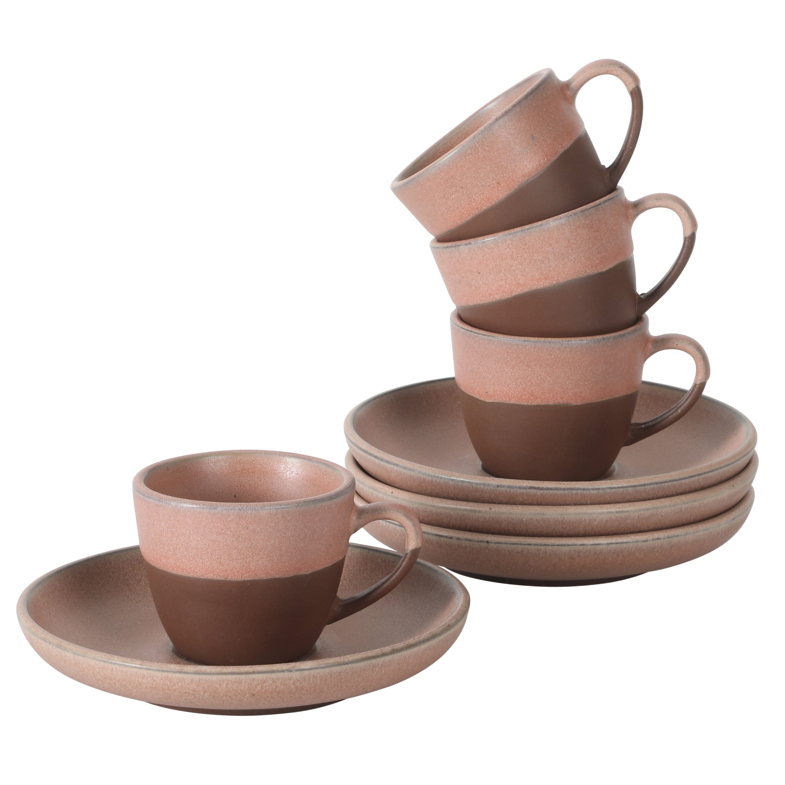 Gibson Elite William Crest 8 Piece Cup & Saucer Set, 4 Stoneware Cups & 4 Saucers, Reactive Glaze Finish, 3.5oz Espresso Cups, 5.5” Saucers, Round Coffee Set, Microwave & Dishwasher Safe - Image 5