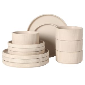 Gibson Elite Townscape Plates and Bowls 12 Piece Dinnerware Set, Service for 4