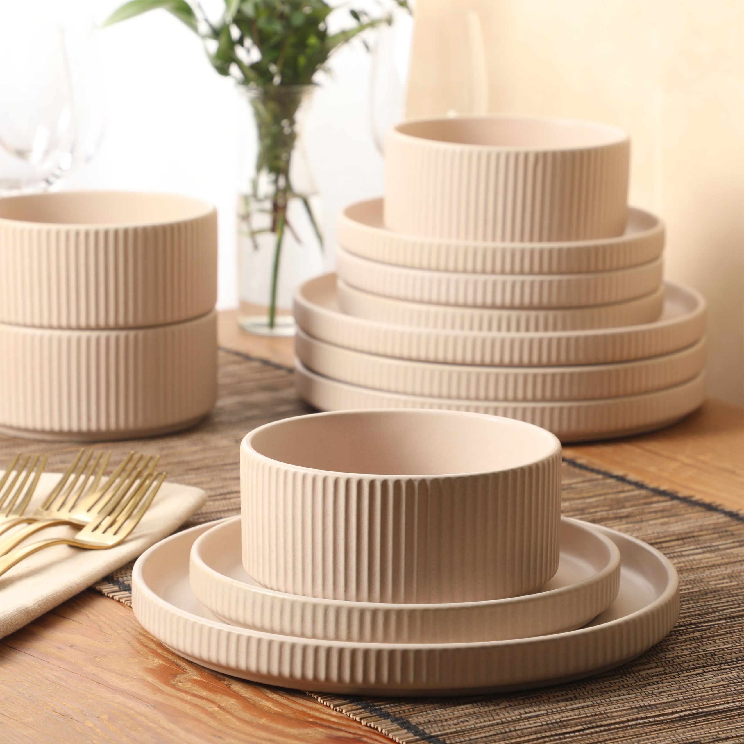 Gibson Elite Townscape Plates and Bowls 12 Piece Dinnerware Set, Service for 4 - Image 2
