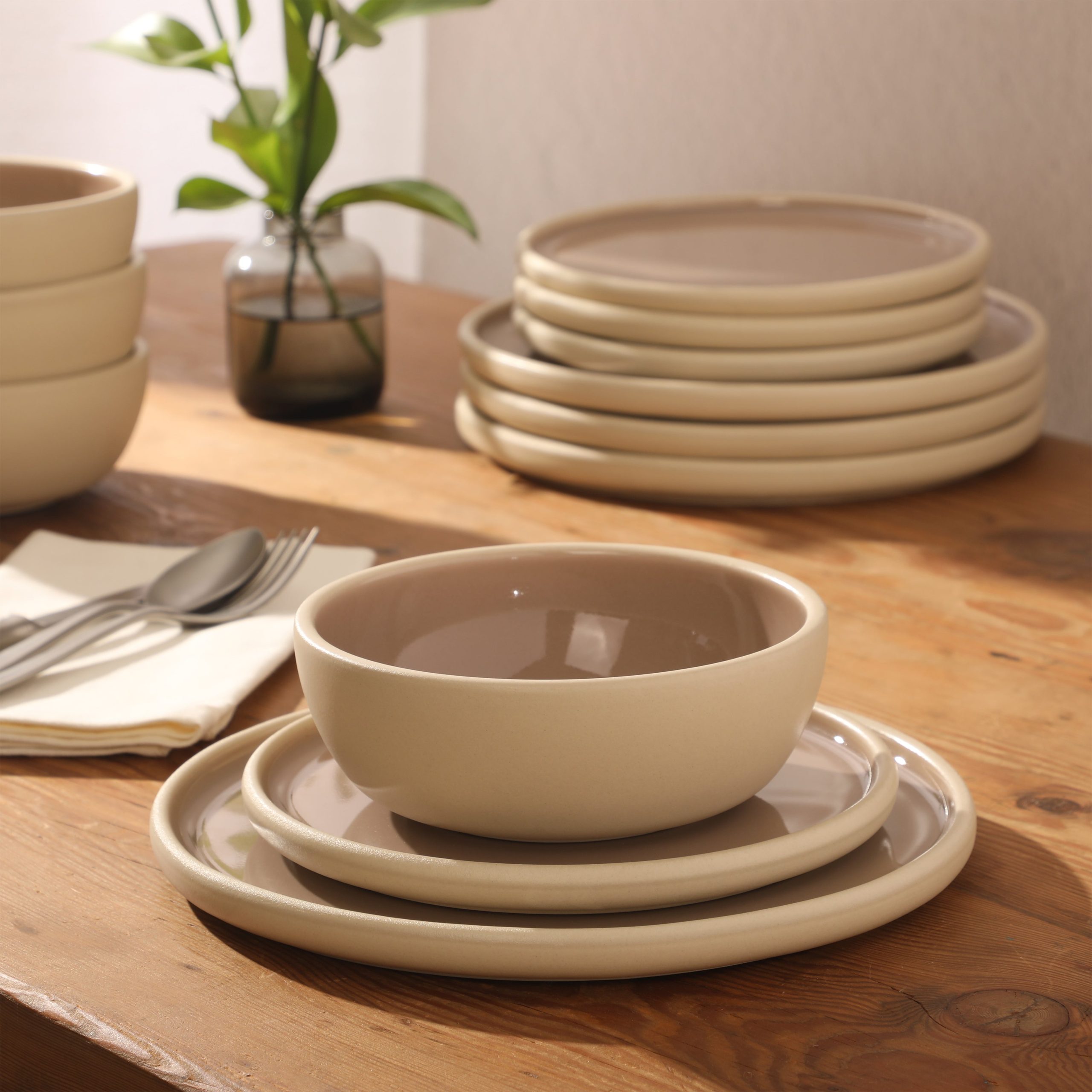 Gibson Elite - Made in Portugal - Port Gaia 12 Piece (Service for 4) Plates and Bowls Reactive Glaze Dishes Stoneware Ceramic Dinnerware Set - Image 13