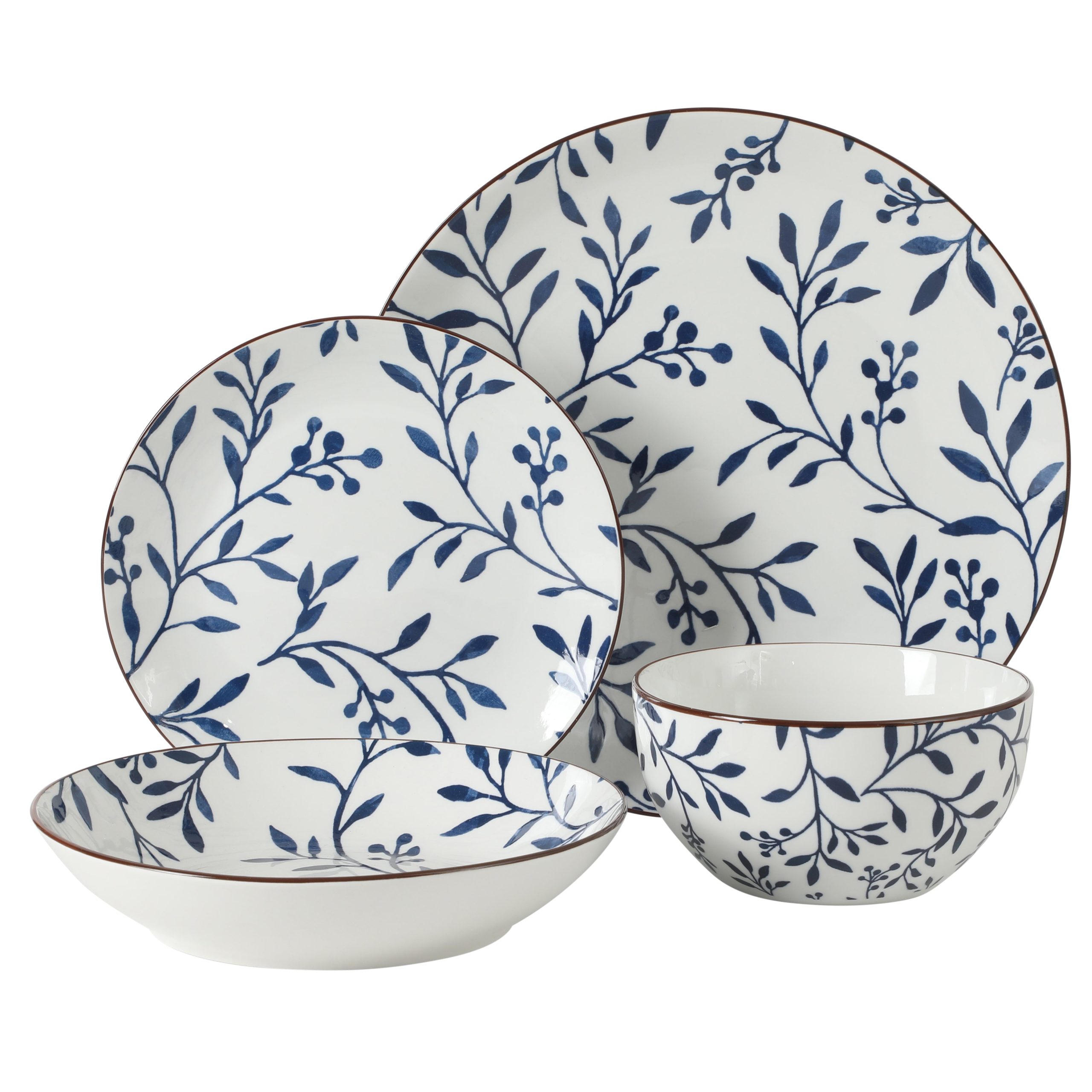 Gibson Home Palace Suite 16-Piece Dinnerware Set, Blue Floral Stoneware Plates & Bowls, Service for 4, Round Durable Everyday Dish Set - Image 5