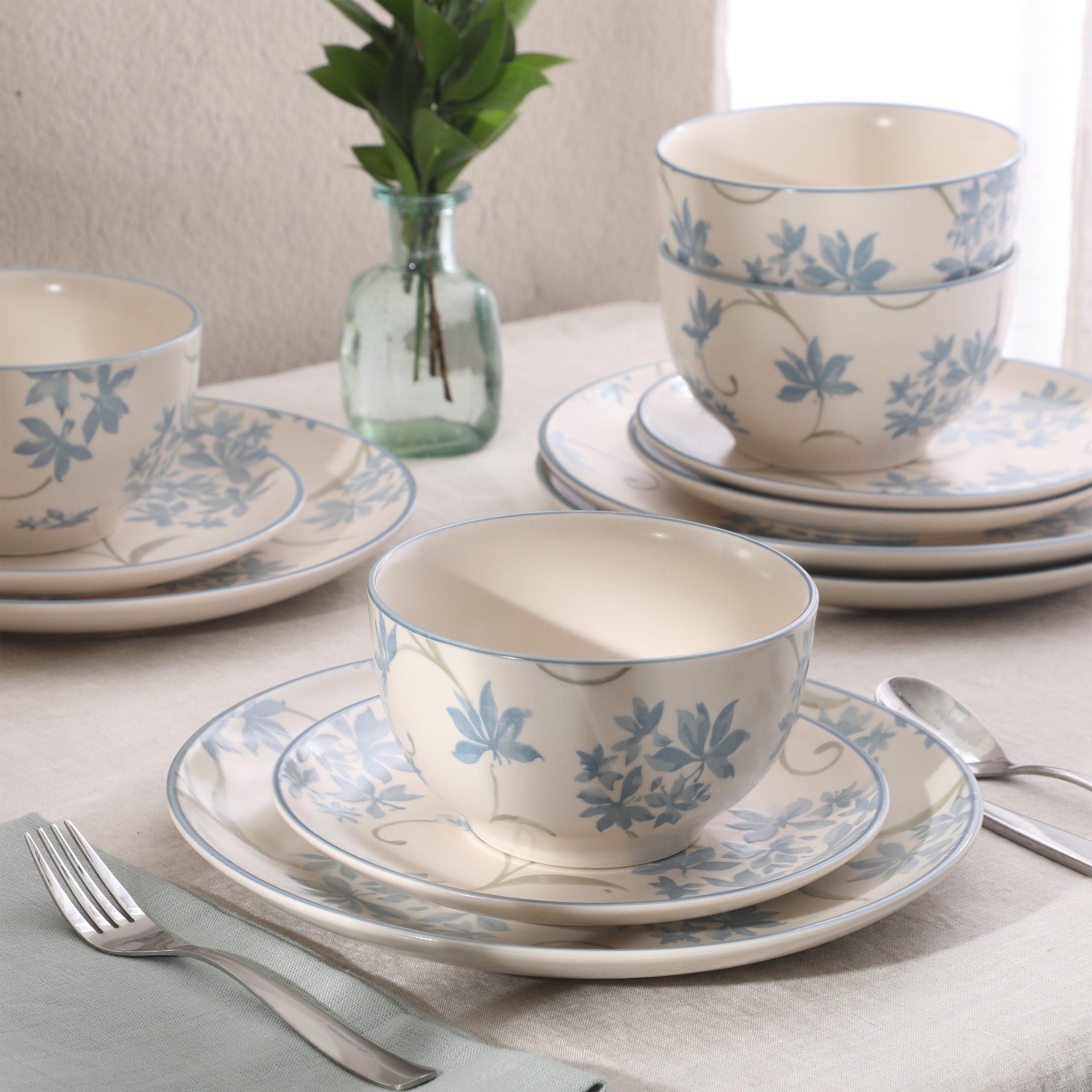 Gibson Home Admiral Hall 12-Piece Matte Stoneware Dinnerware Set – Dinner Plates, Salad Plates & Bowls with Pink Floral Pattern, Durable Everyday Dish Set, Microwave & Dishwasher Safe - Image 8