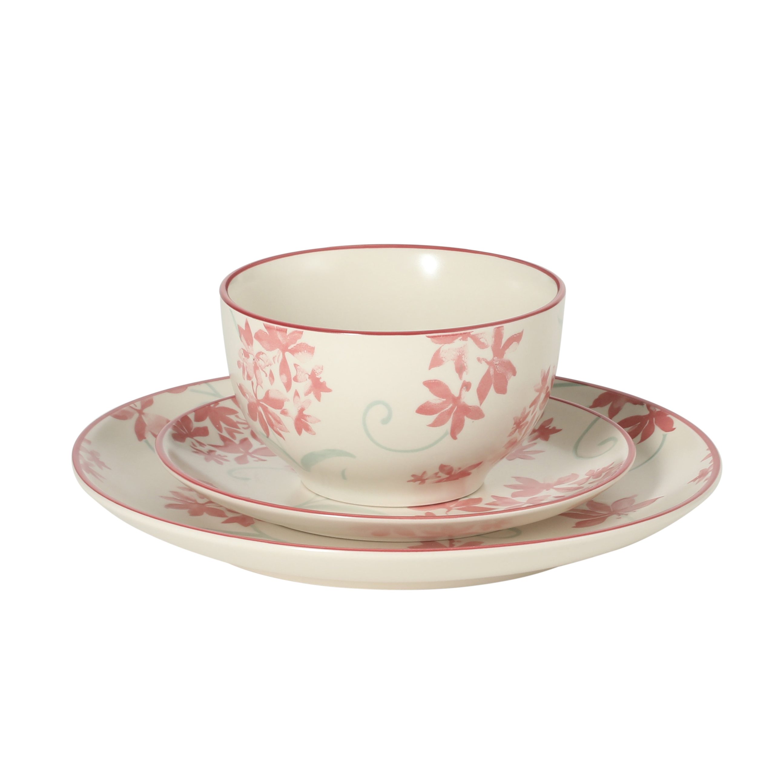 Gibson Home Admiral Hall 12-Piece Matte Stoneware Dinnerware Set – Dinner Plates, Salad Plates & Bowls with Pink Floral Pattern, Durable Everyday Dish Set, Microwave & Dishwasher Safe - Image 4