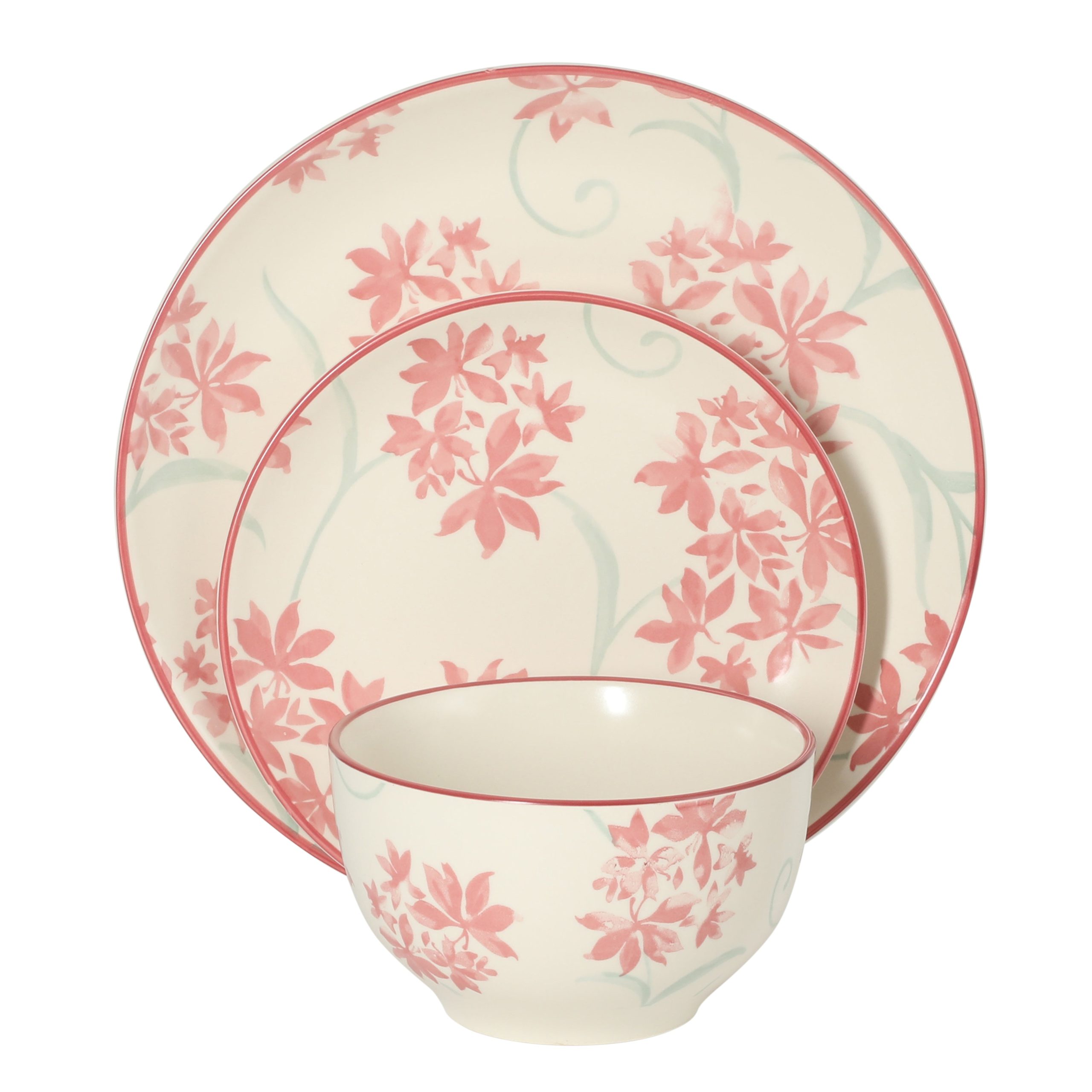 Gibson Home Admiral Hall 12-Piece Matte Stoneware Dinnerware Set – Dinner Plates, Salad Plates & Bowls with Pink Floral Pattern, Durable Everyday Dish Set, Microwave & Dishwasher Safe - Image 5