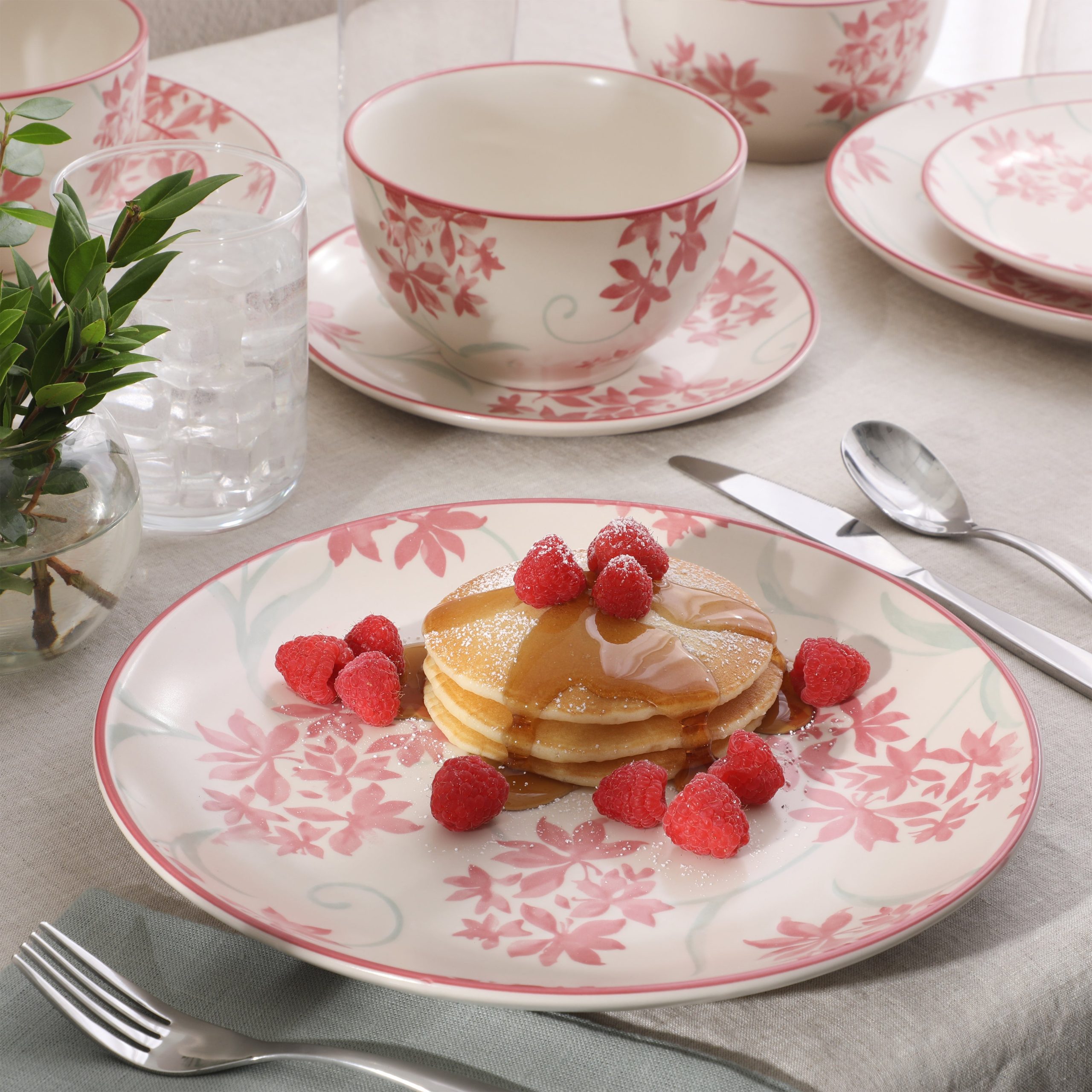 Gibson Home Admiral Hall 12-Piece Matte Stoneware Dinnerware Set – Dinner Plates, Salad Plates & Bowls with Pink Floral Pattern, Durable Everyday Dish Set, Microwave & Dishwasher Safe - Image 2