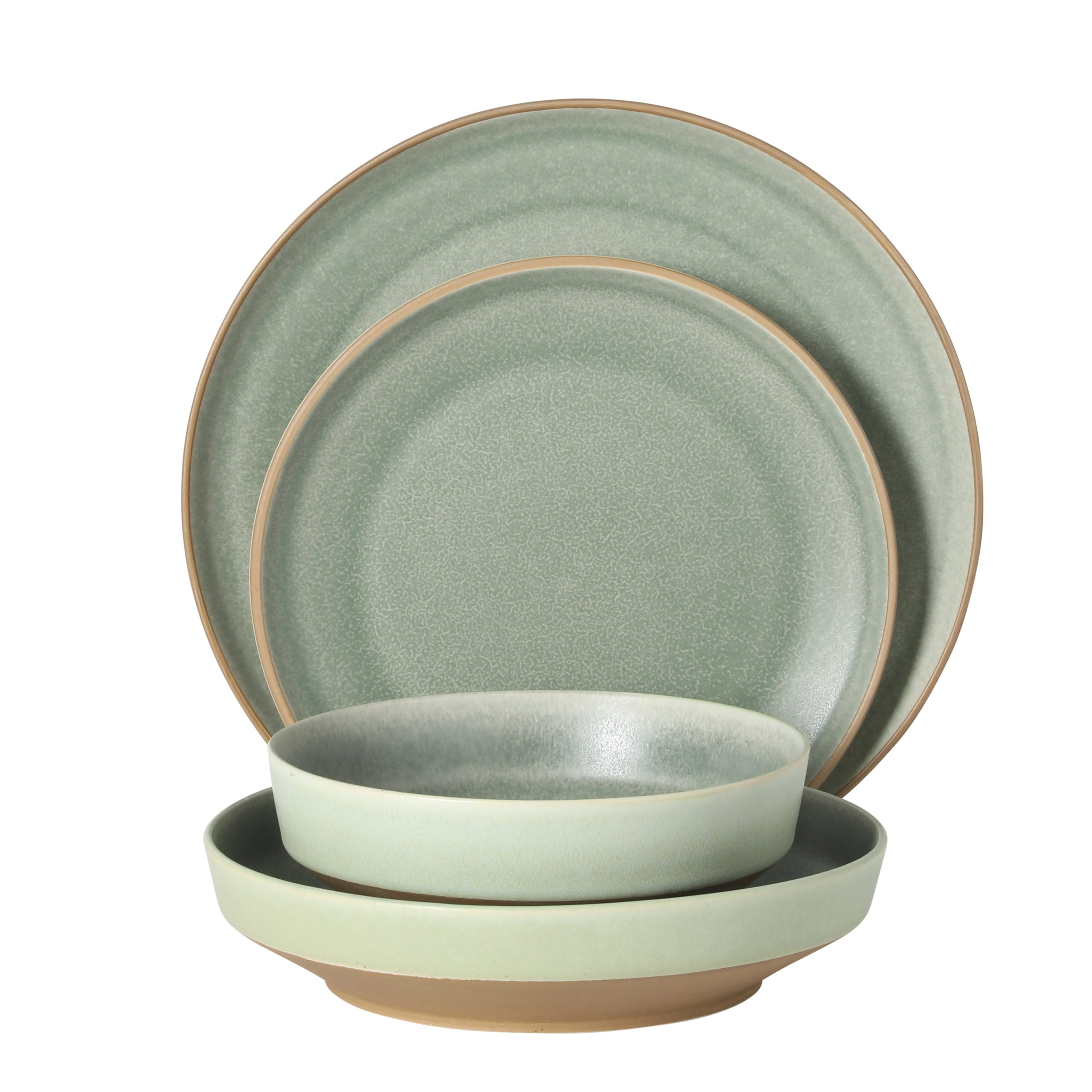 Gibson Elite Octavia Place 16 Piece Stoneware Dinnerware Set, Service for 4, Coupe Modern Plates & Bowls, Reactive Glaze Finish, Green, Microwave & Dishwasher Safe - Image 5