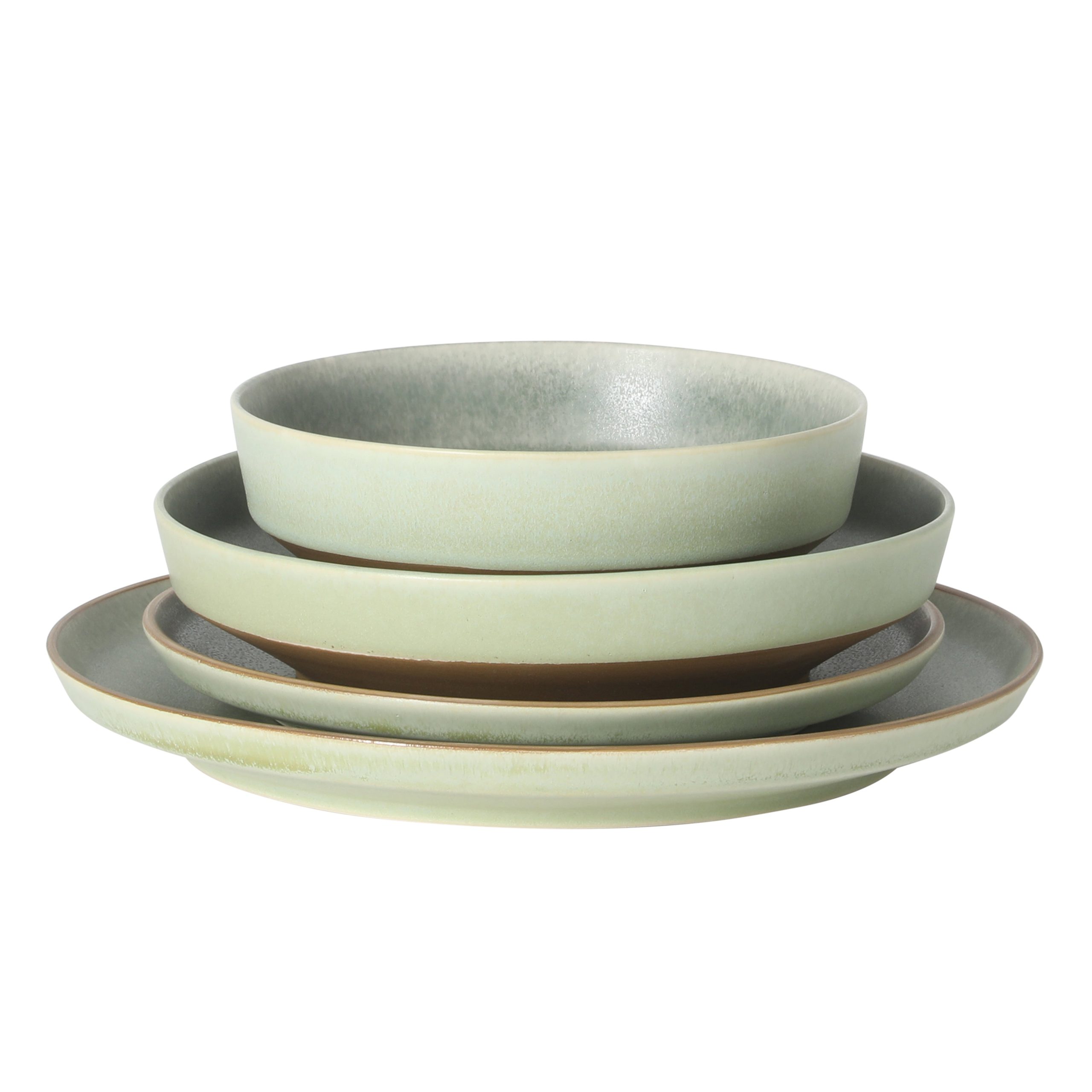 Gibson Elite Octavia Place 16 Piece Stoneware Dinnerware Set, Service for 4, Coupe Modern Plates & Bowls, Reactive Glaze Finish, Green, Microwave & Dishwasher Safe - Image 6