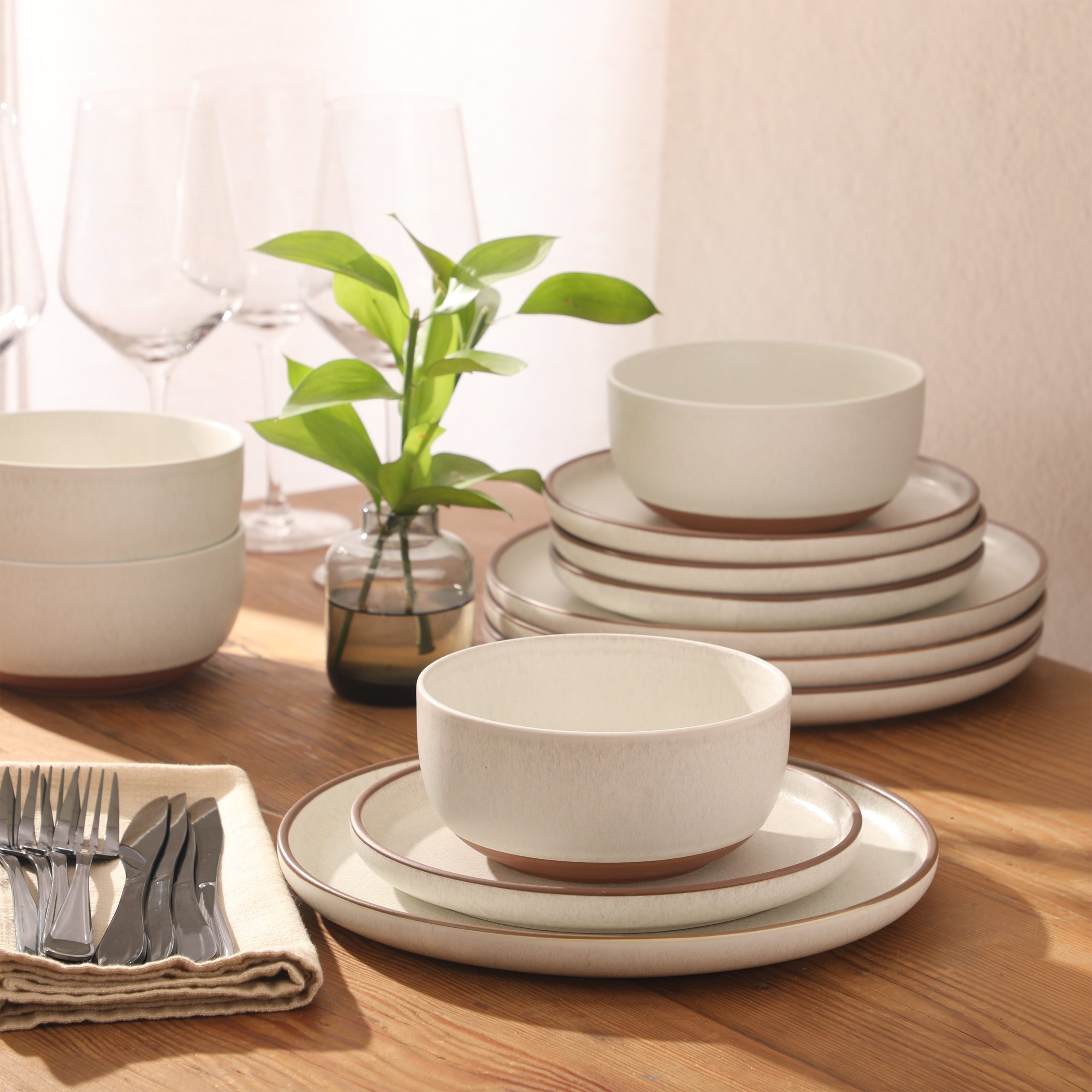 Gibson Elite Abbey Circle 12 Piece (Service for 4) Plates and Bowls Reactive Matte Glaze Dishes Stoneware Ceramic Dinnerware Set - Image 11