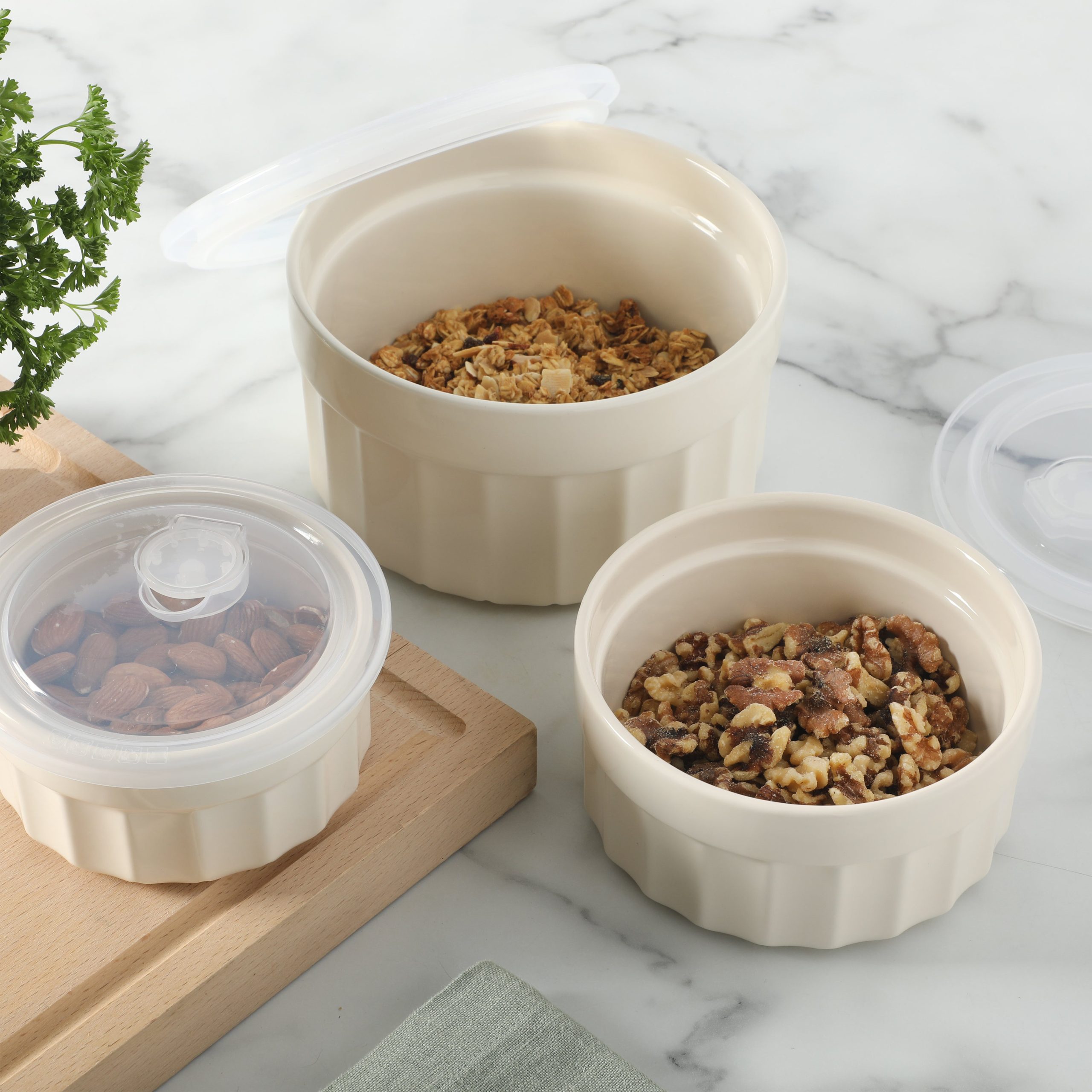 Martha Stewart Broadbrook 6 Piece Stoneware Meal Prep Container Set with Lids, Rectangular/Round Food Storage & Bakeware, Cream, Oven, Microwave & Dishwasher Safe - Image 11