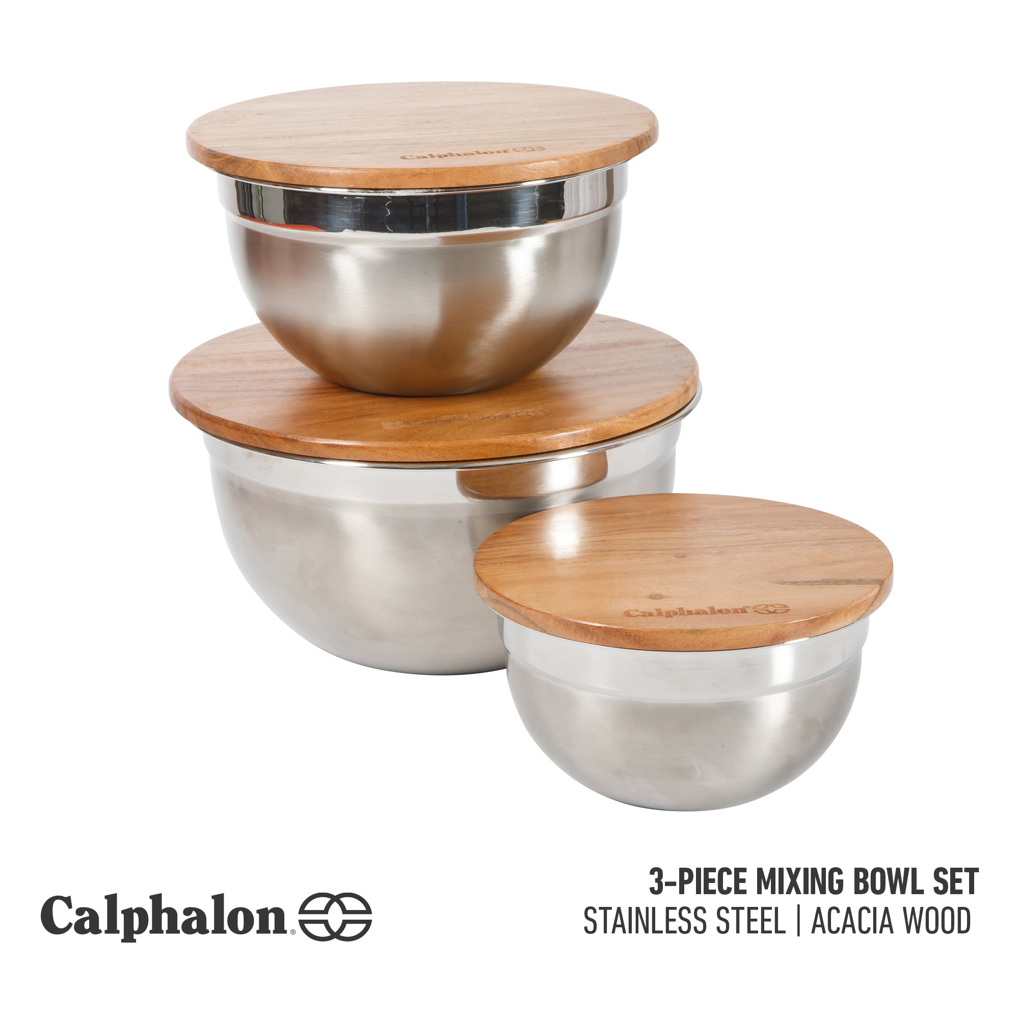 Calphalon Orbit 3 Piece Mixing Bowl Set W/ Acacia Wood Lids - Image 3