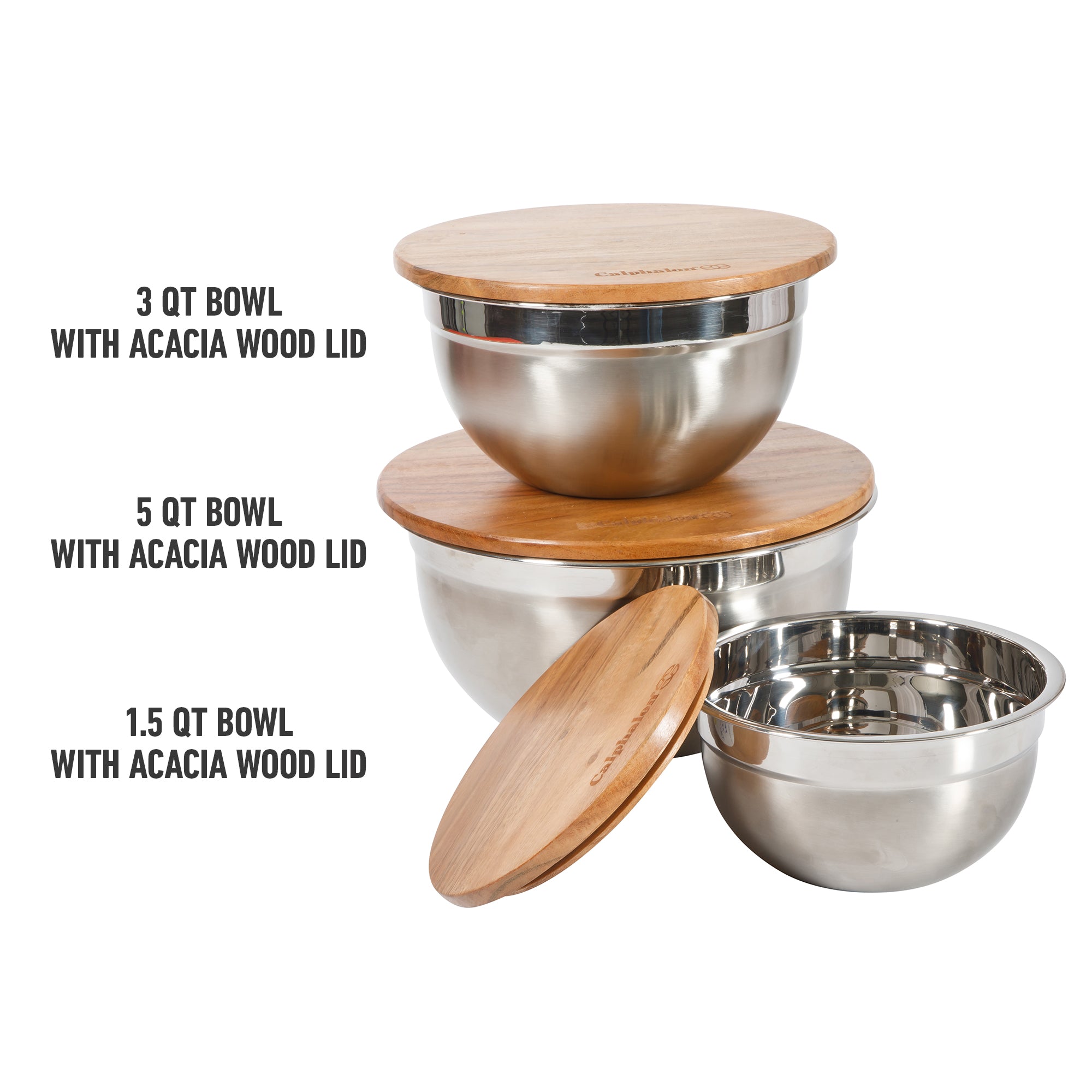 Calphalon Orbit 3 Piece Mixing Bowl Set W/ Acacia Wood Lids - Image 4