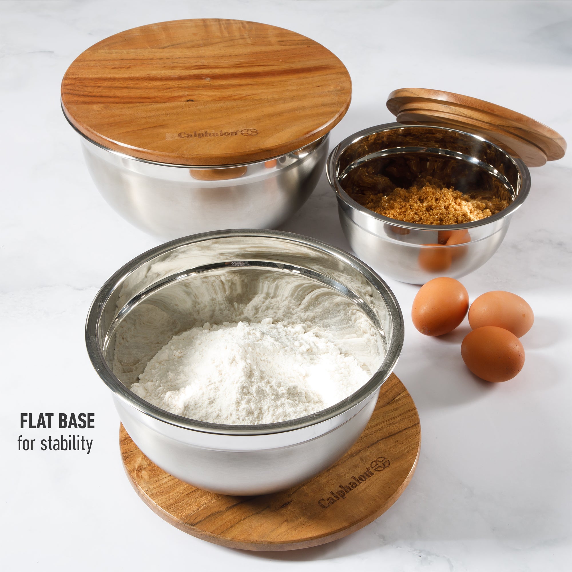 Calphalon Orbit 3 Piece Mixing Bowl Set W/ Acacia Wood Lids - Image 8