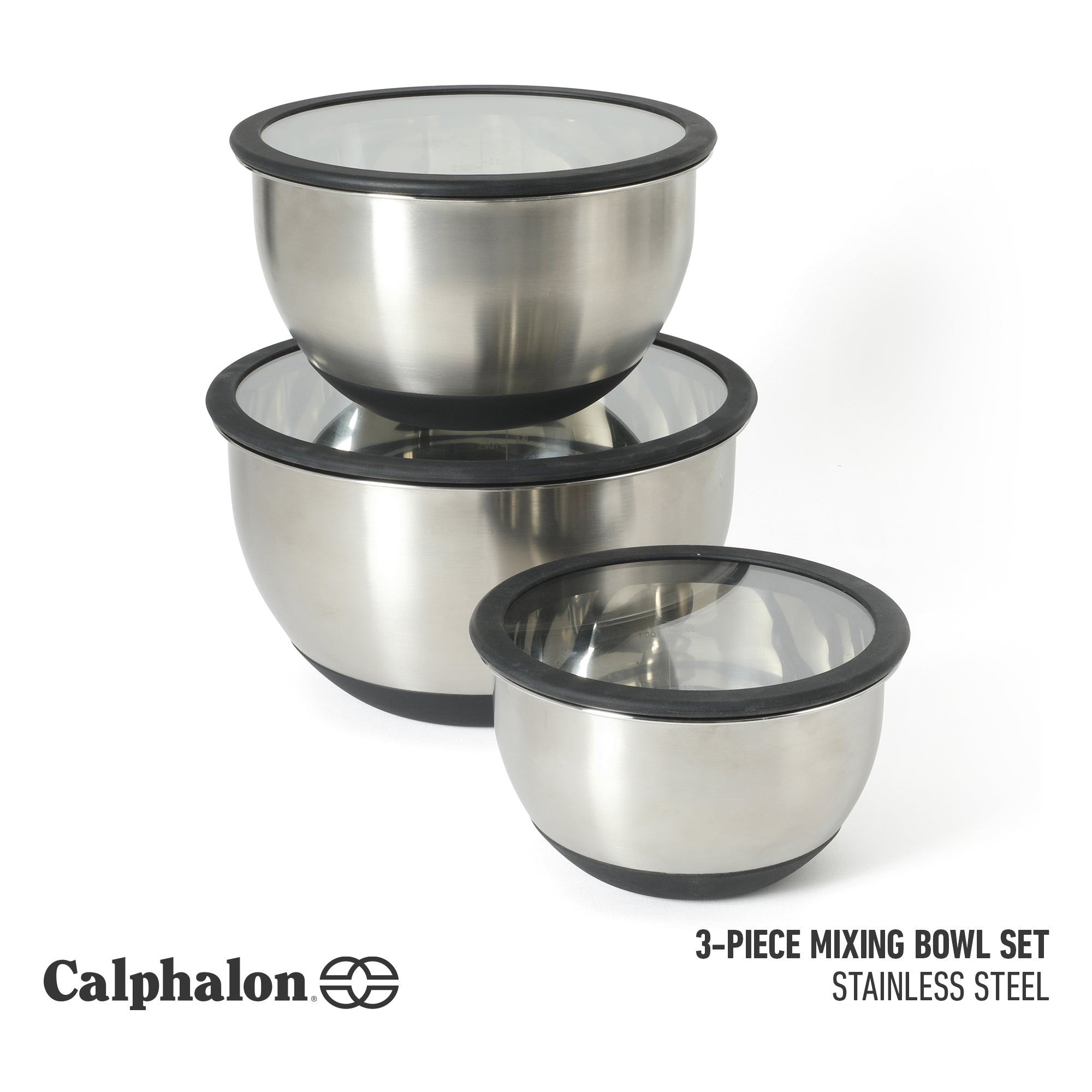 Calphalon Orbit 3 Piece Mixing Bowl Set W/ Glass Lids and Silicone Nonslip Base - Image 3