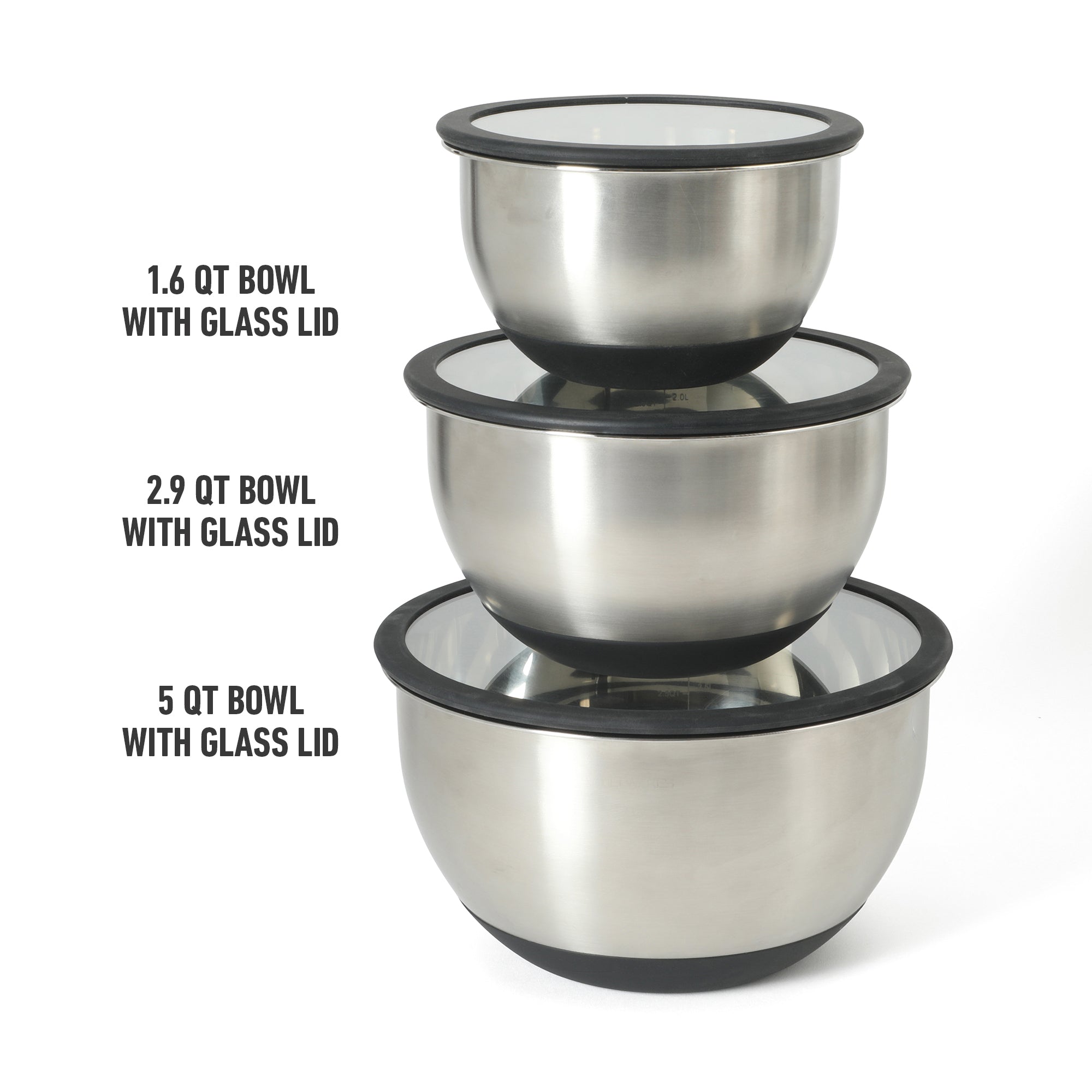 Calphalon Orbit 3 Piece Mixing Bowl Set W/ Glass Lids and Sillicone Nonslip Base - Image 3