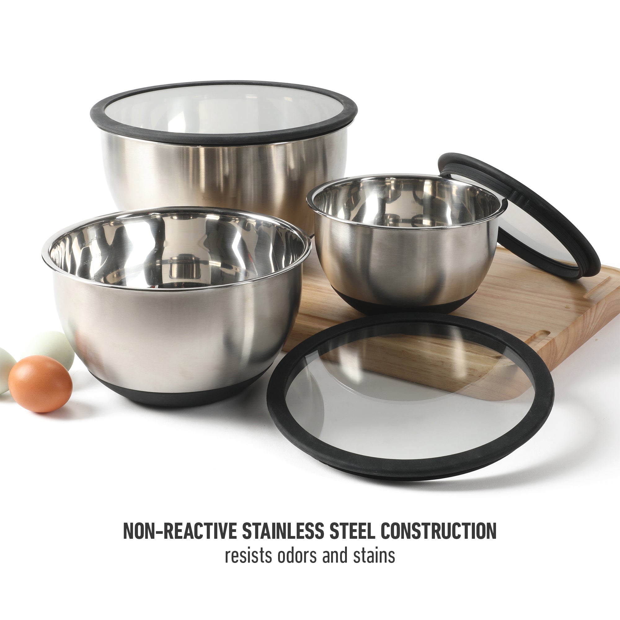 Calphalon Orbit 3 Piece Mixing Bowl Set W/ Glass Lids and Silicone Nonslip Base - Image 5
