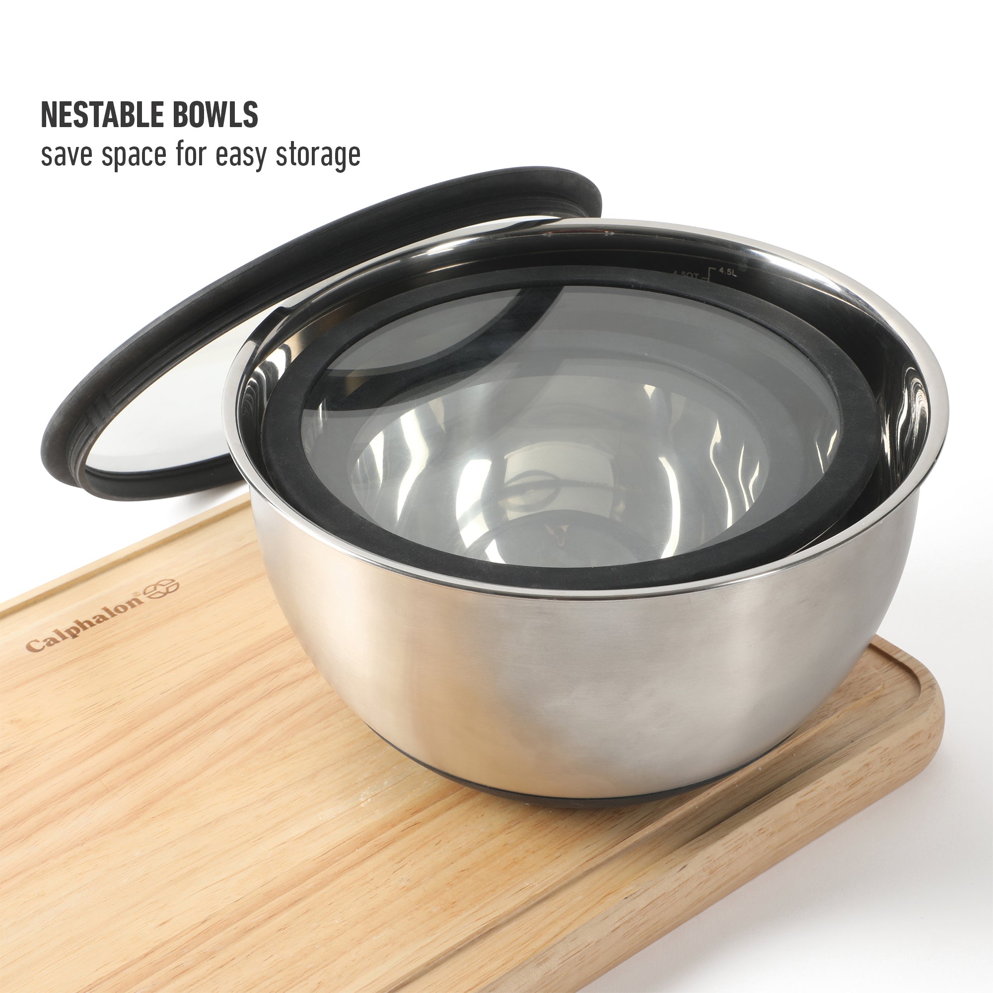 Calphalon Orbit 3 Piece Mixing Bowl Set W/ Glass Lids and Silicone Nonslip Base - Image 6