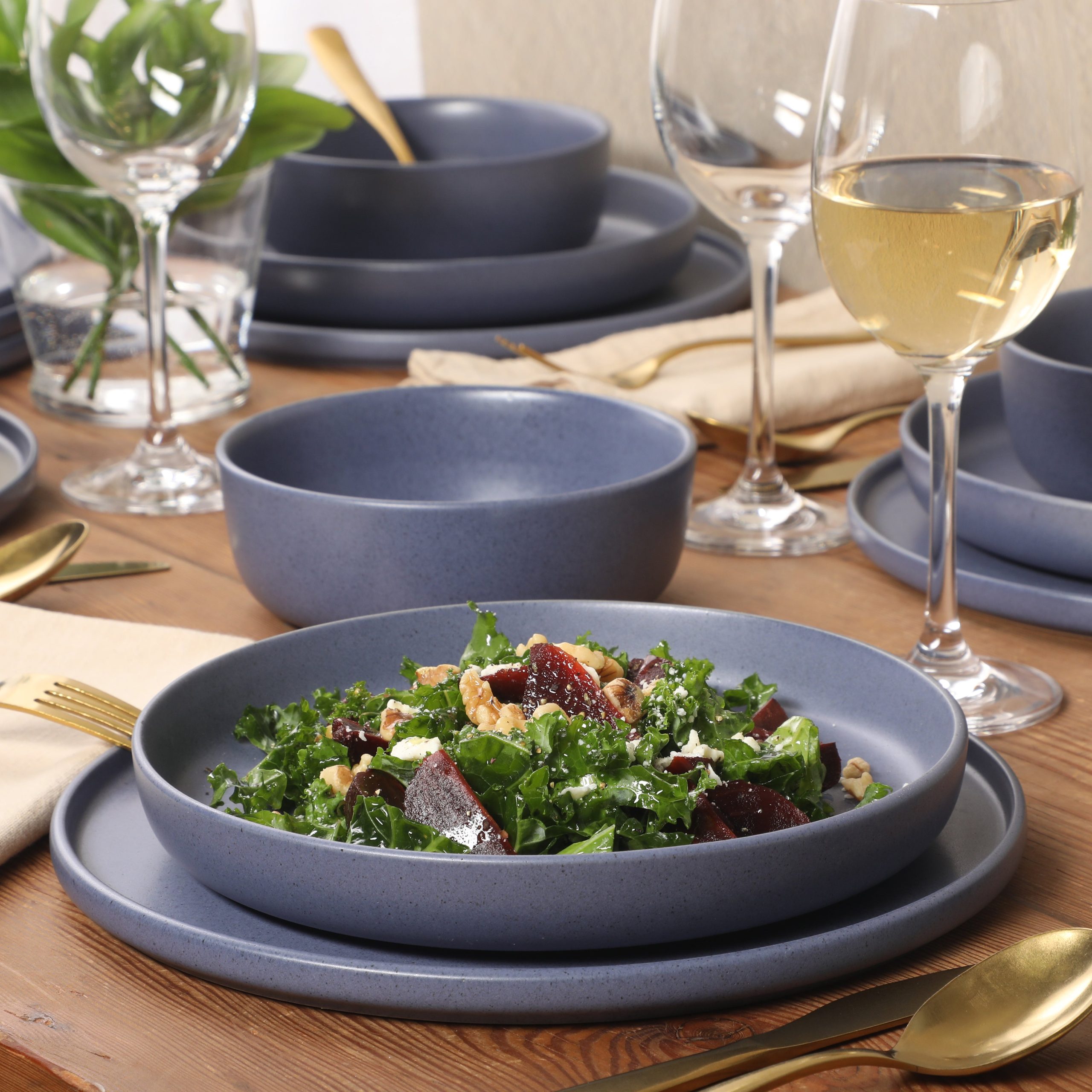 Gibson Elite Bayou Moon Plates and Bowls Sets, 16-Piece Matte Stoneware Dinnerware Sets, Solid Color Reactive Glaze Dish Set, Service for 4 - Image 4