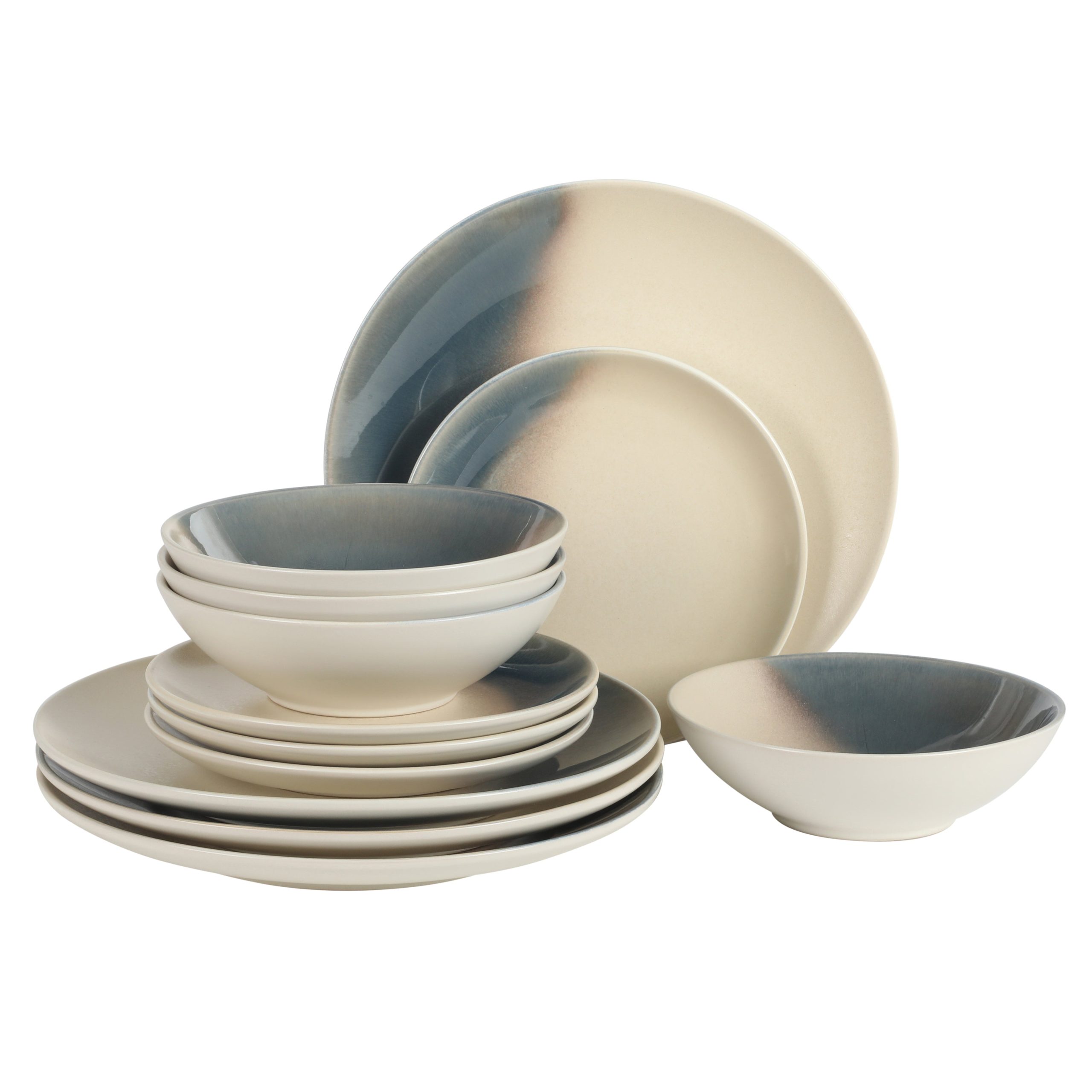 Gibson Elite Crescenton Plates and Bowls Sets, 12-Piece Stoneware Dinnerware Sets, Round Reactive Glaze Dish Set, Service for 4 - Image 15