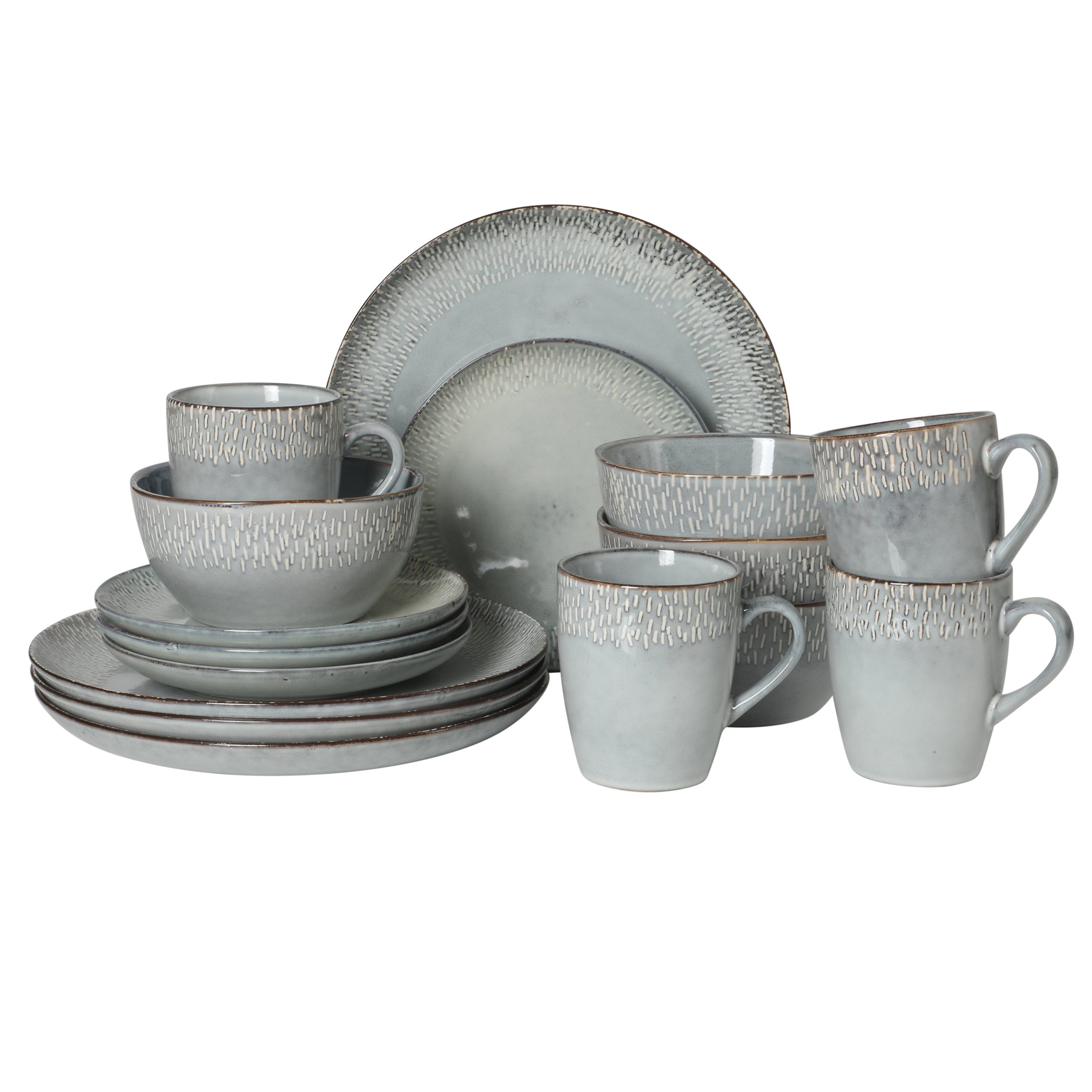 Gibson Elite Jasper 16 Piece Plates and Bowls Reactive Glaze Dishes Stoneware Ceramic Dinnerware Set - Service for 4 - Taupe - Image 8
