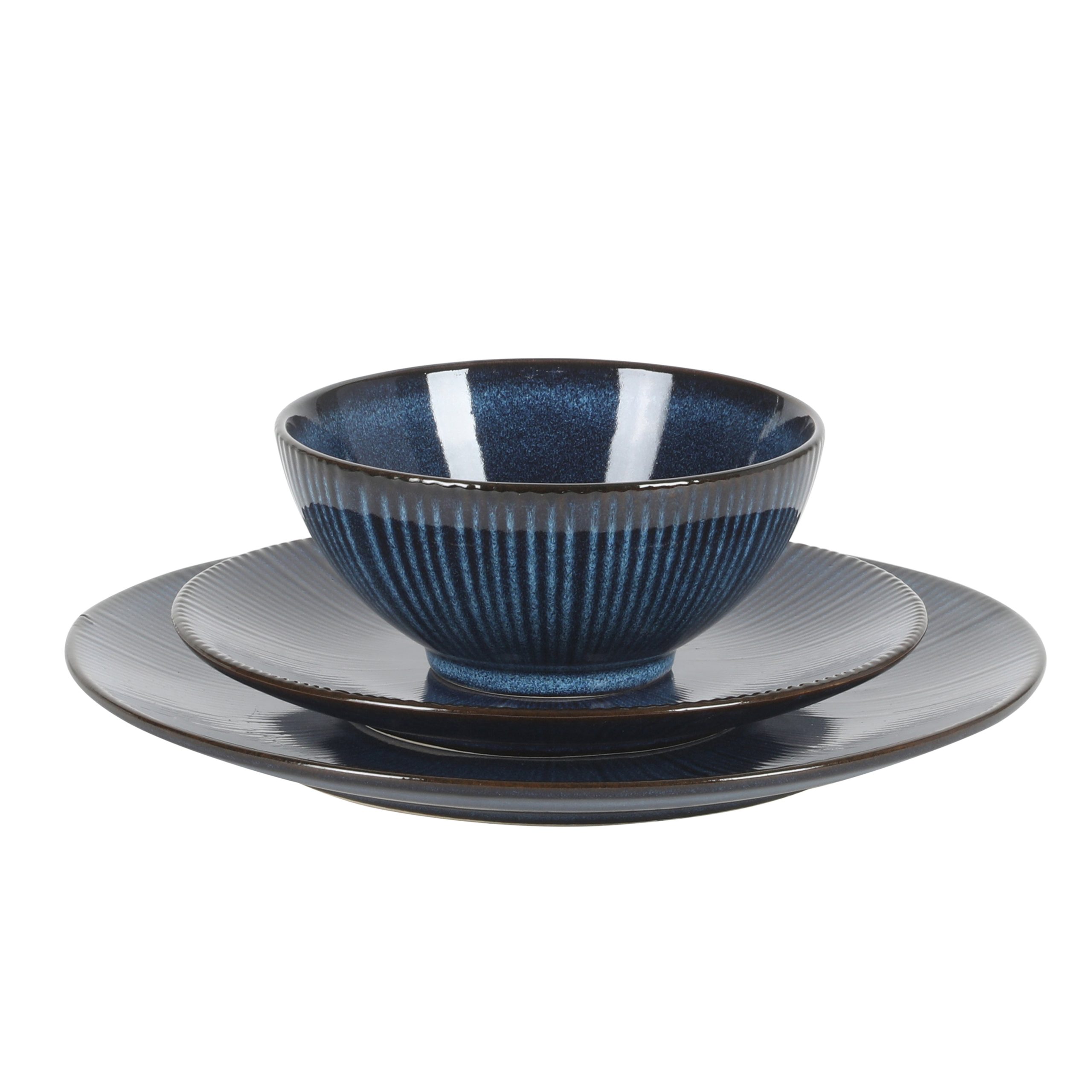Gibson Elite Midnight Luna Plates and Bowls Sets, 12-Piece Stoneware Dinnerware Sets, Reactive Glaze Dish Set - Blue - Image 7