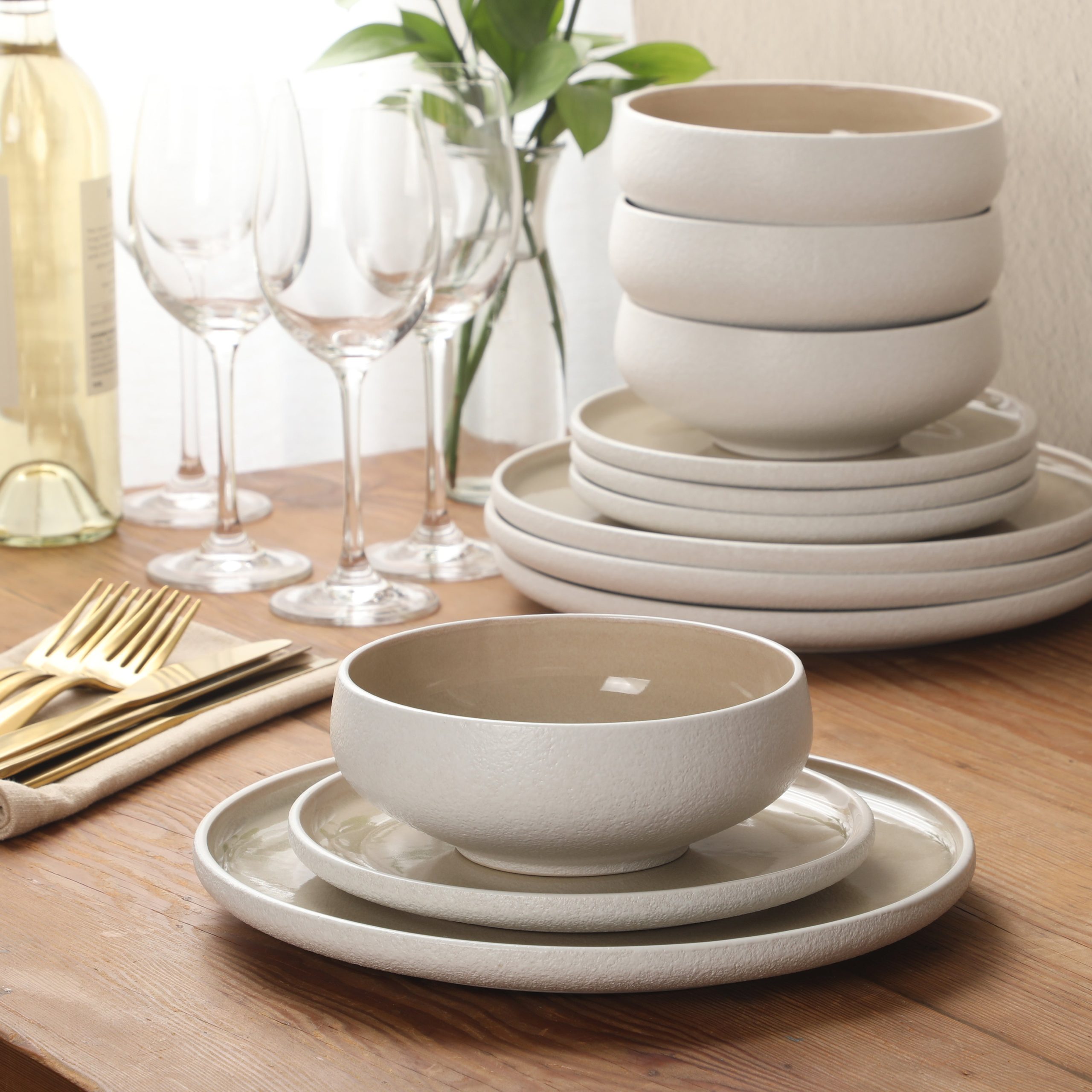 Gibson Elite Pacifco Beach Plates and Bowls Sets, 12-Piece Stoneware Dinnerware Sets, Reactive Glaze Dish Set, Service for 4 - Image 5