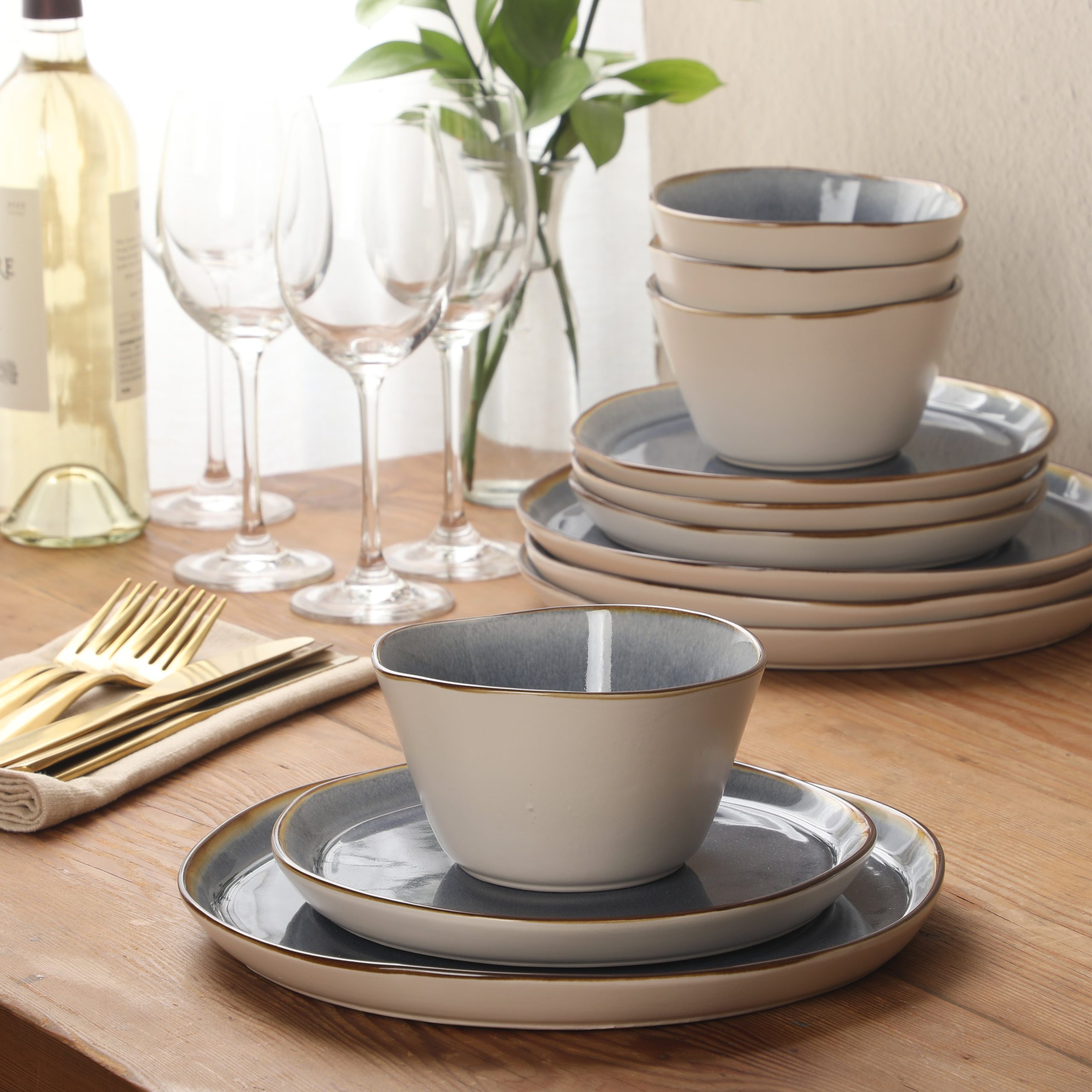 Gibson Elite Algeria River Plates and Bowls Sets, 12-Piece Stoneware Dinnerware Sets, Reactive Glaze Dish Set - Image 2