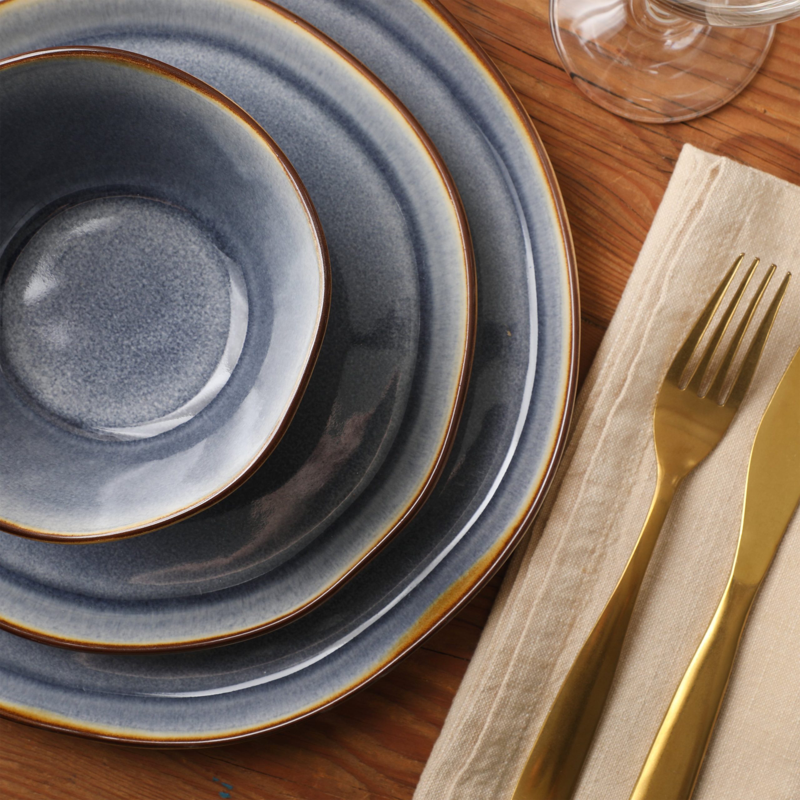 Gibson Elite Algeria River Plates and Bowls Sets, 12-Piece Stoneware Dinnerware Sets, Reactive Glaze Dish Set - Image 7