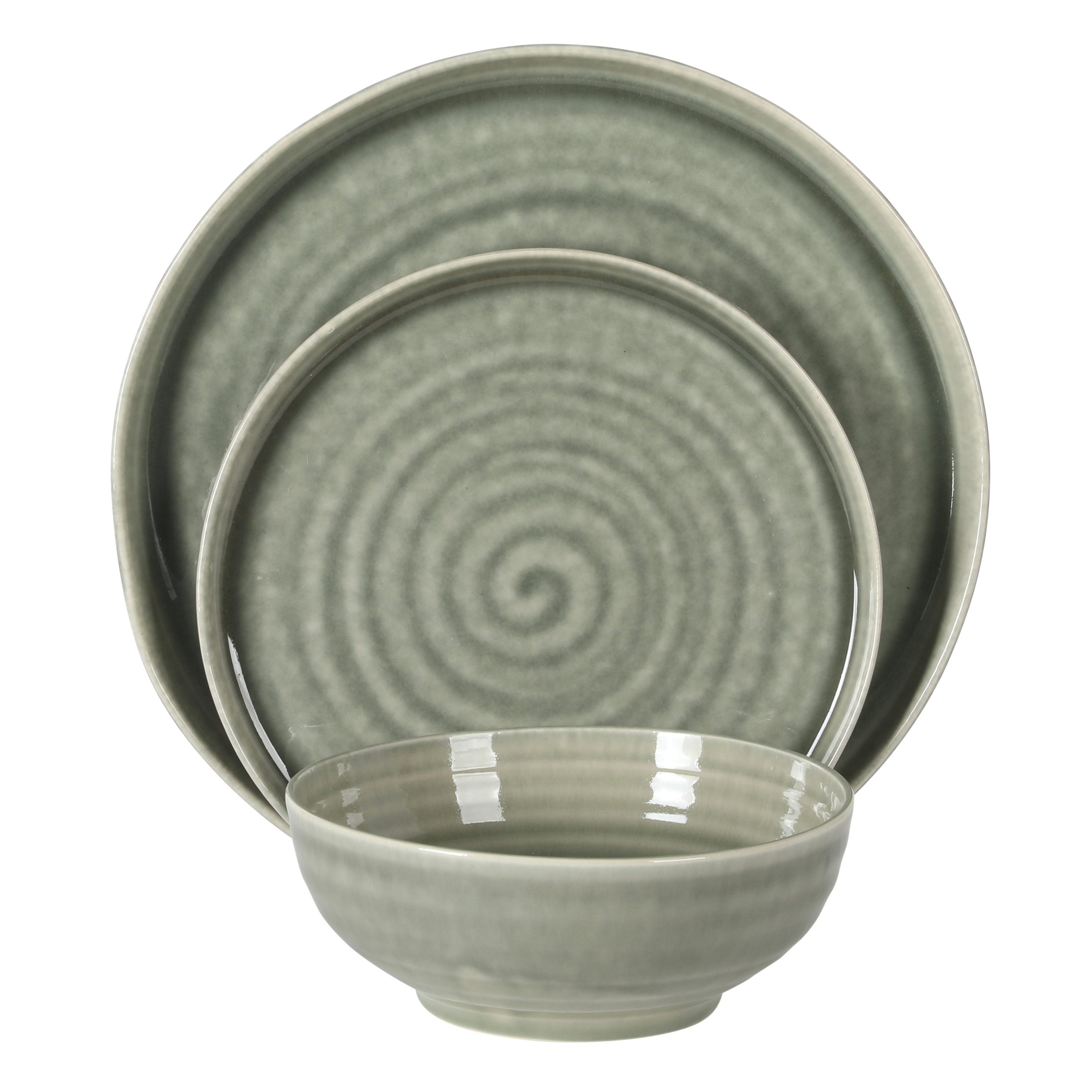 Gibson Elite Eclipse Swirls Plates and Bowls Sets, 12-Piece Stoneware Dinnerware Sets, Reactive Glaze Dish Set - Image 6