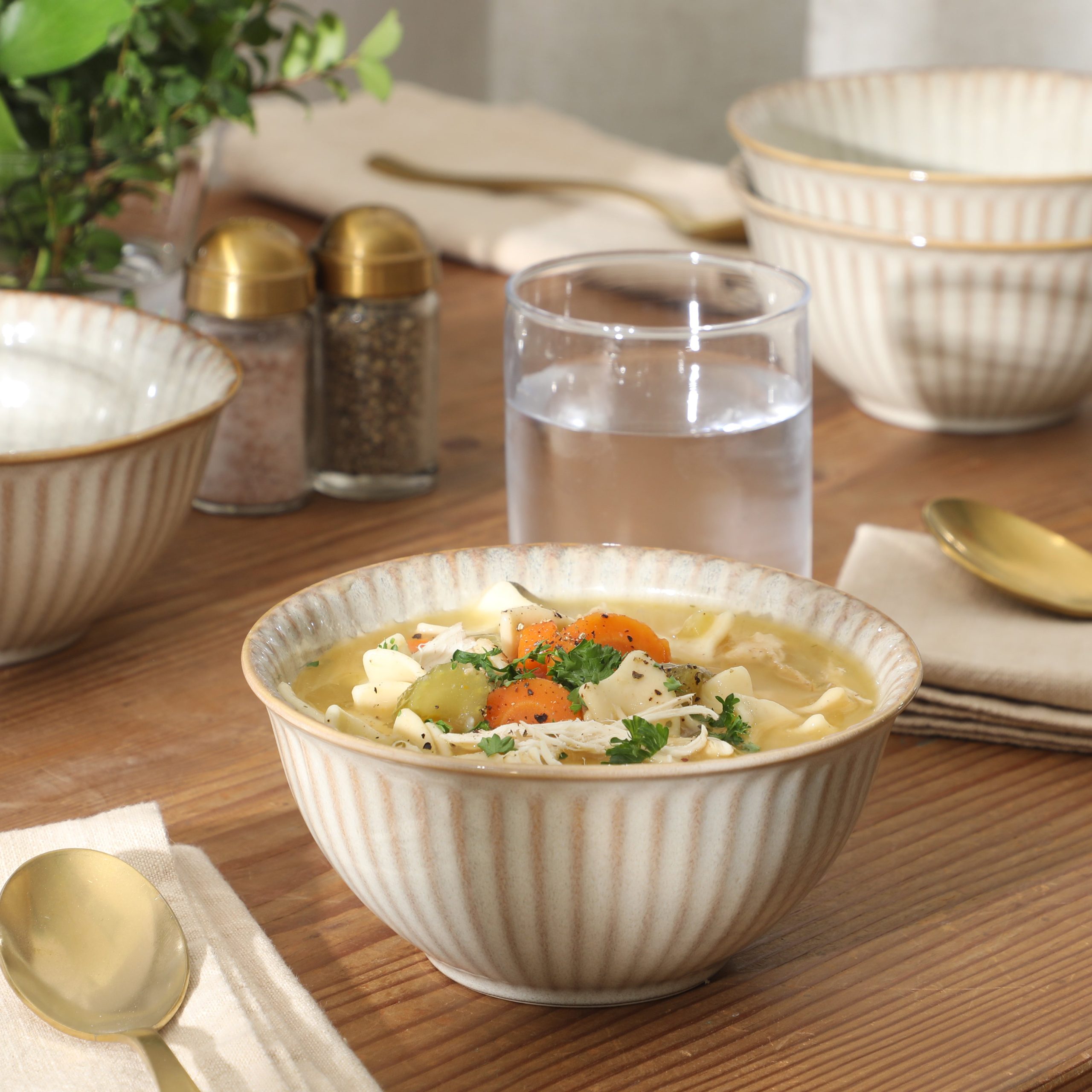 Gibson Elite Cereal Bowls Set of 4, 6-Inch Stoneware Soup Bowls, Reactive Glaze Ribbed Bowl Set - Image 12