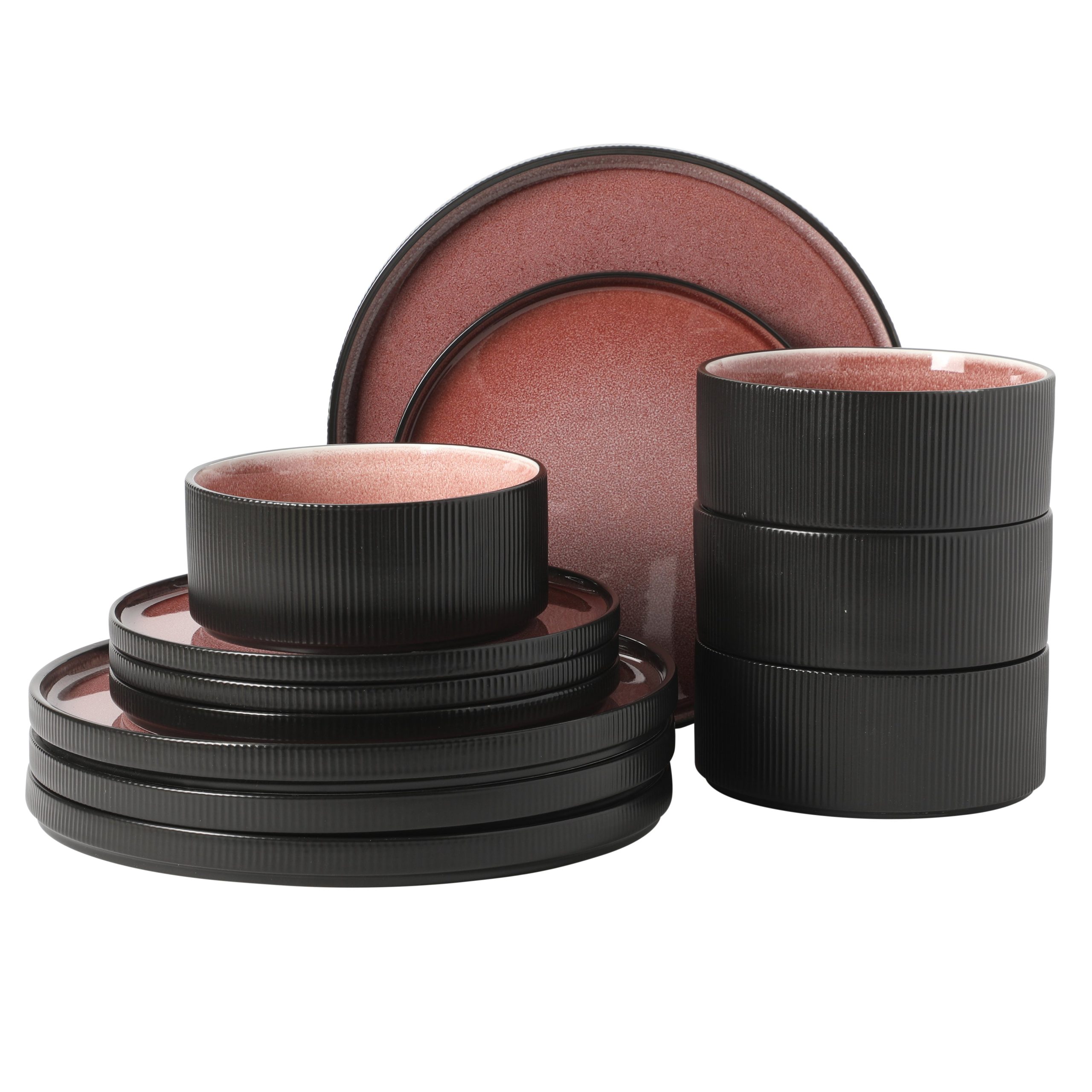 Gibson Elite Redrock Canyon 12-Piece New Bone China Dinnerware Set Service for 4, Reactive Glaze Plates and Bowls, Dishwasher Safe - Image 13
