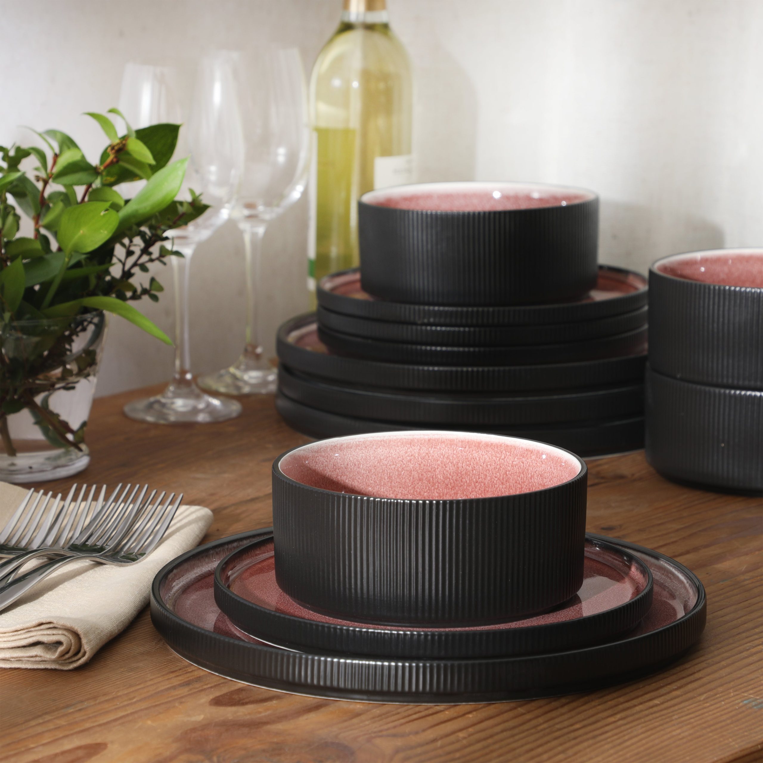 Gibson Elite Redrock Canyon 12-Piece New Bone China Dinnerware Set Service for 4, Reactive Glaze Plates and Bowls, Dishwasher Safe - Image 14