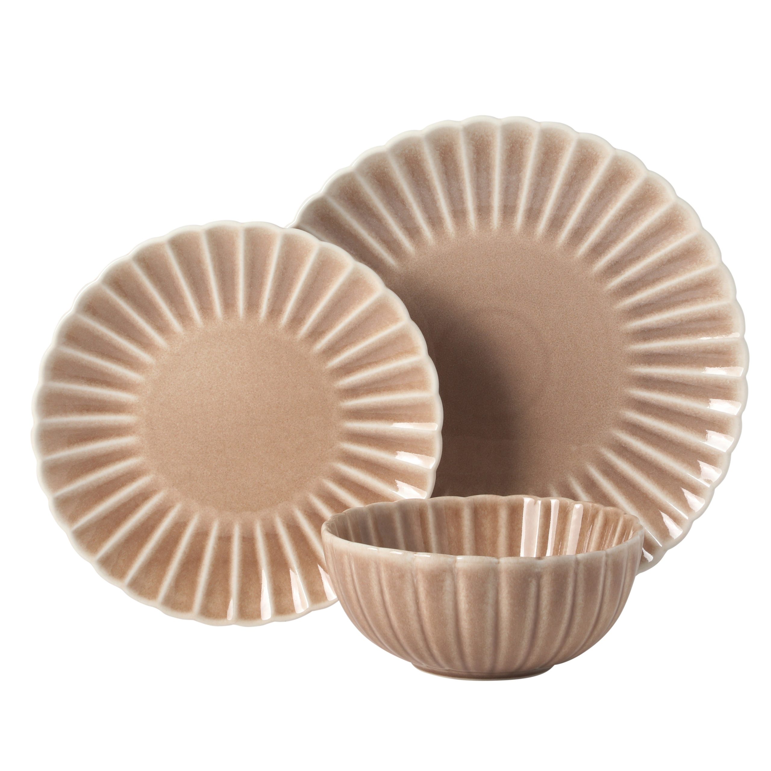 Gibson Elite Peach Orchard 12-Piece New Bone China Dinnerware Set Service for 4, Embossed Fluted Plates and Bowls, Dishwasher Safe - Image 7