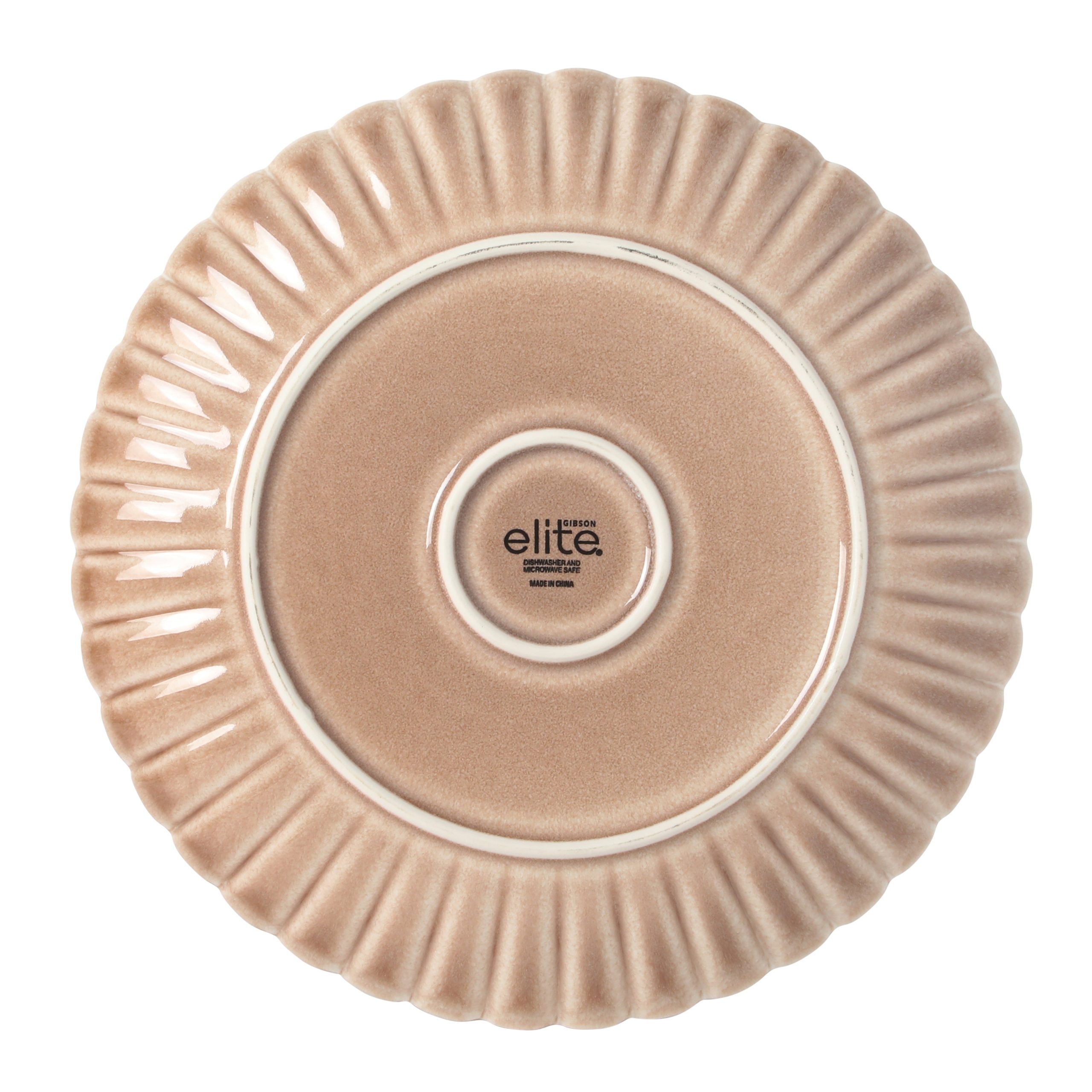Gibson Elite Peach Orchard 12-Piece New Bone China Dinnerware Set Service for 4, Embossed Fluted Plates and Bowls, Dishwasher Safe - Image 9
