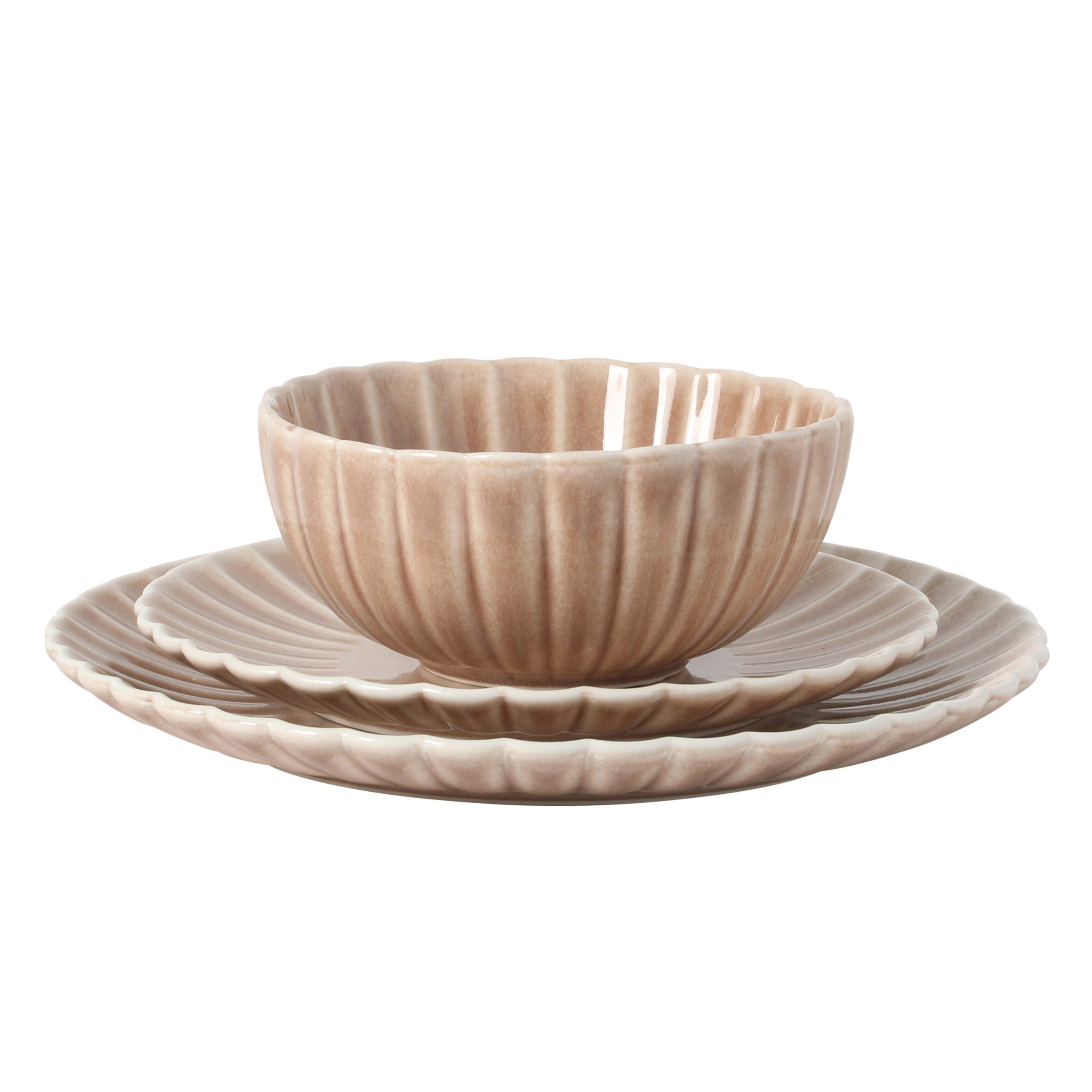 Gibson Elite Peach Orchard 12-Piece New Bone China Dinnerware Set Service for 4, Embossed Fluted Plates and Bowls, Dishwasher Safe - Image 12